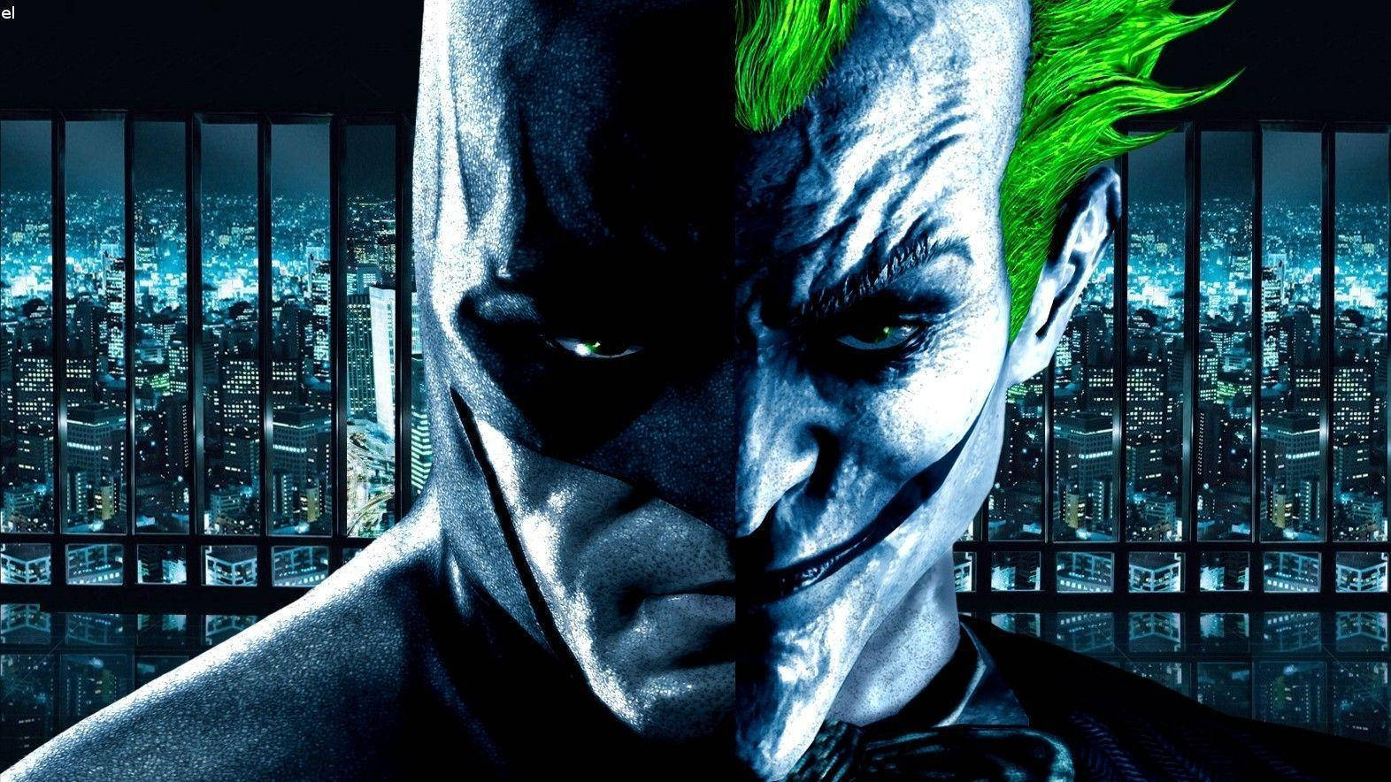 Fondo de pantalla del rostro de Batman y Joker