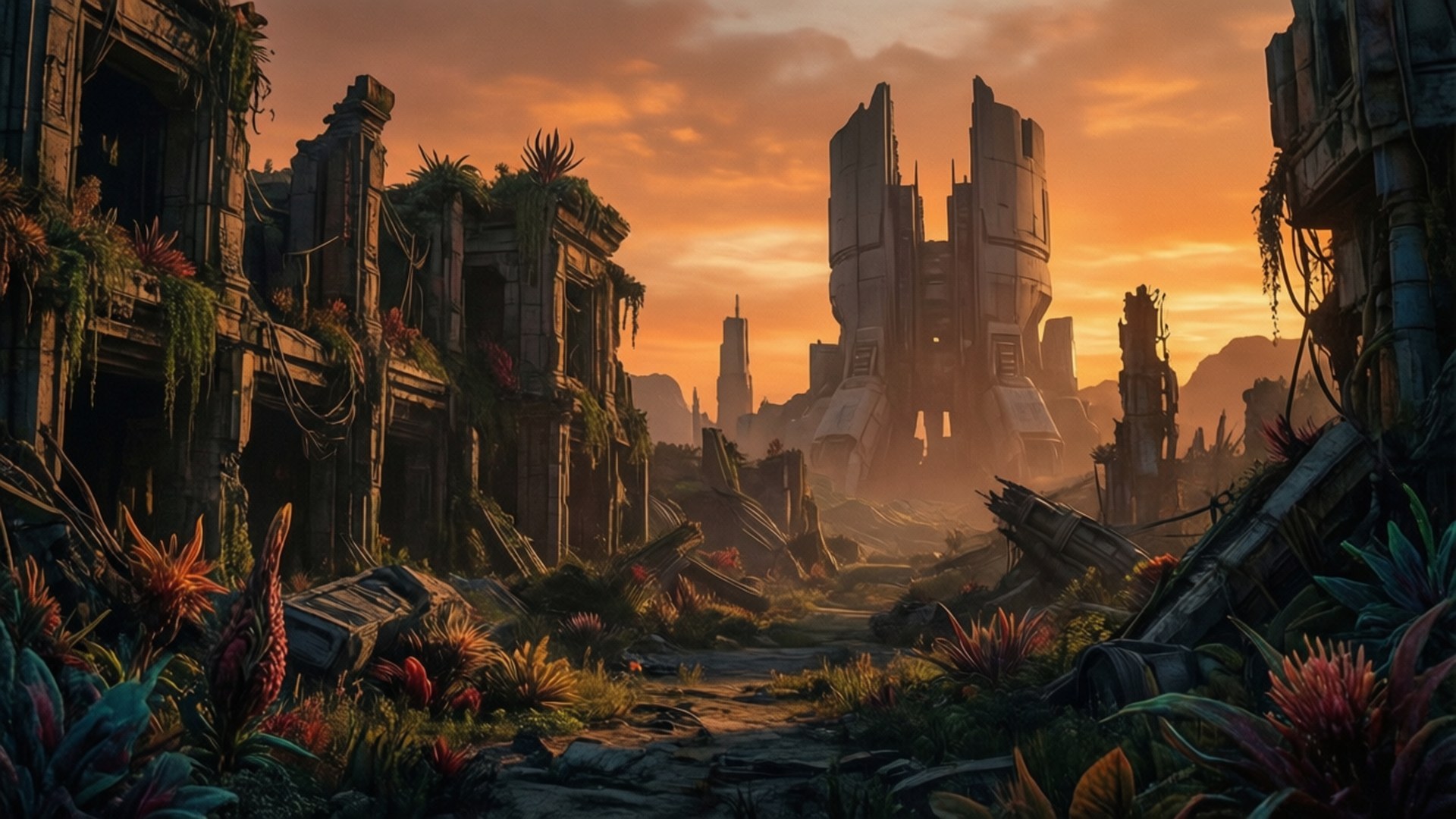 Ruinas del Atardecer en Aegis VII Fondos de pantalla