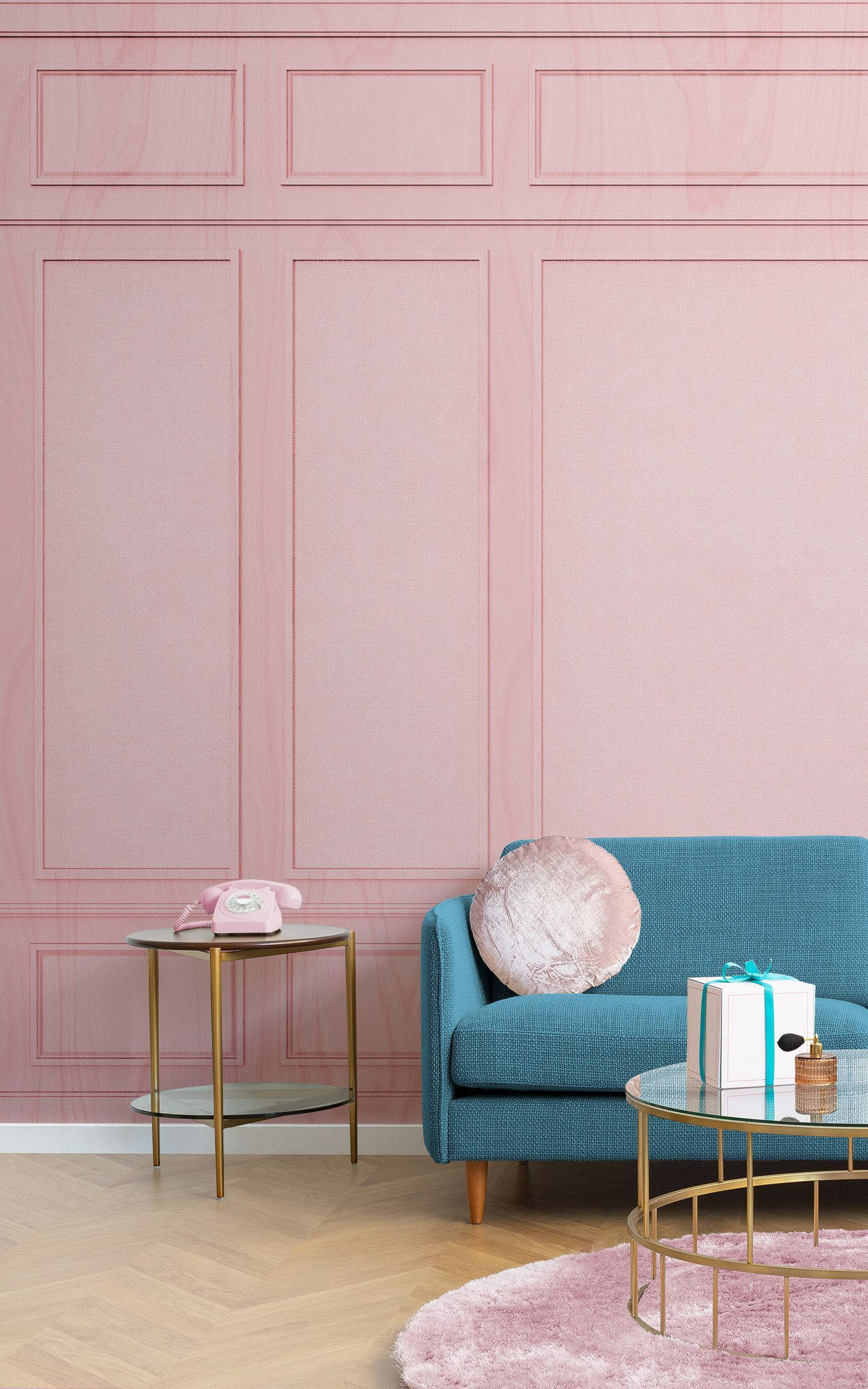 Sala de estar estética en hogar con pared rosa Fondos de pantalla