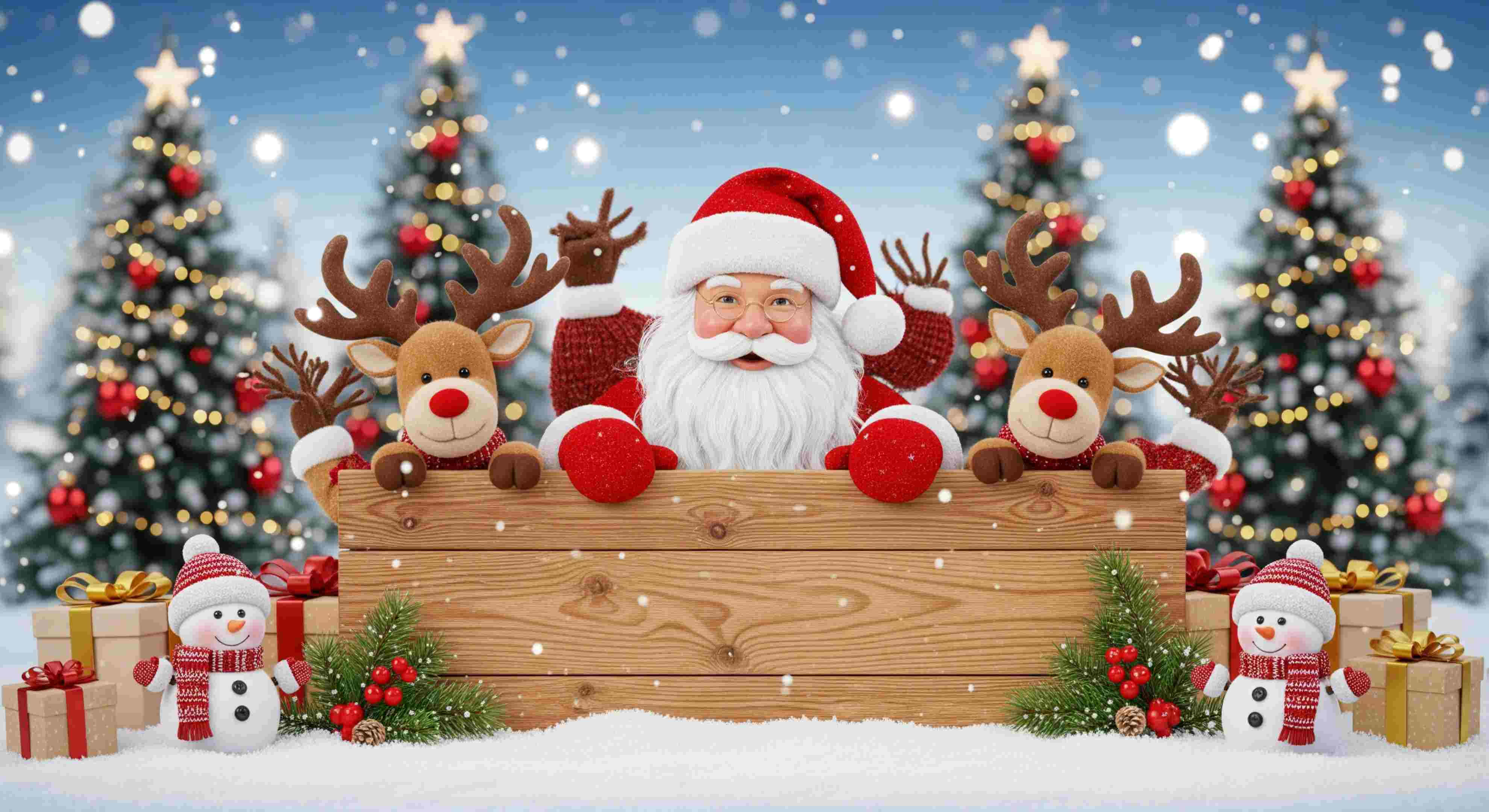 Saludo Navideño con Santa y sus Amigos Fondos de pantalla