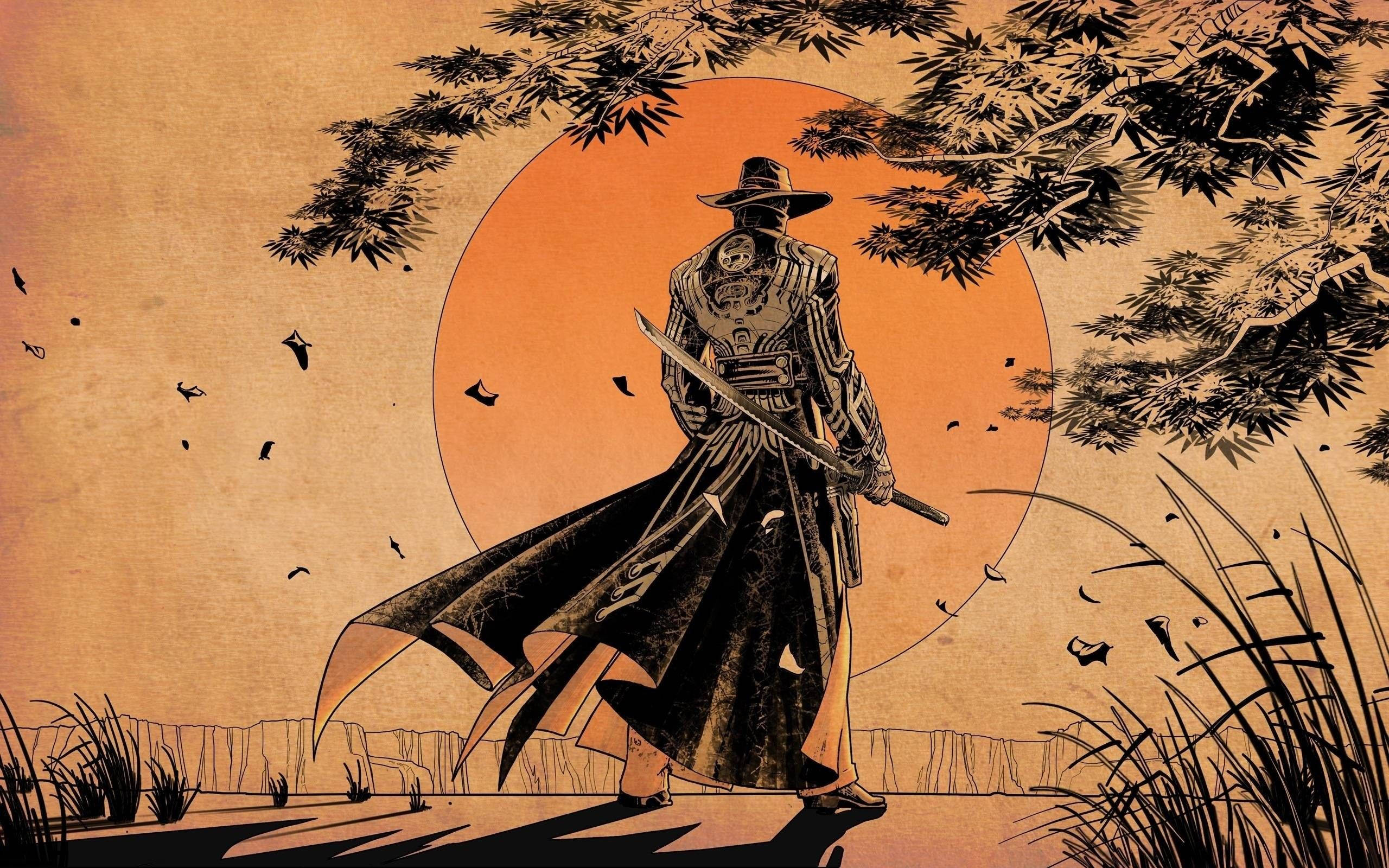 Samurái Japonés con Sombrero Vaquero Fondos de pantalla