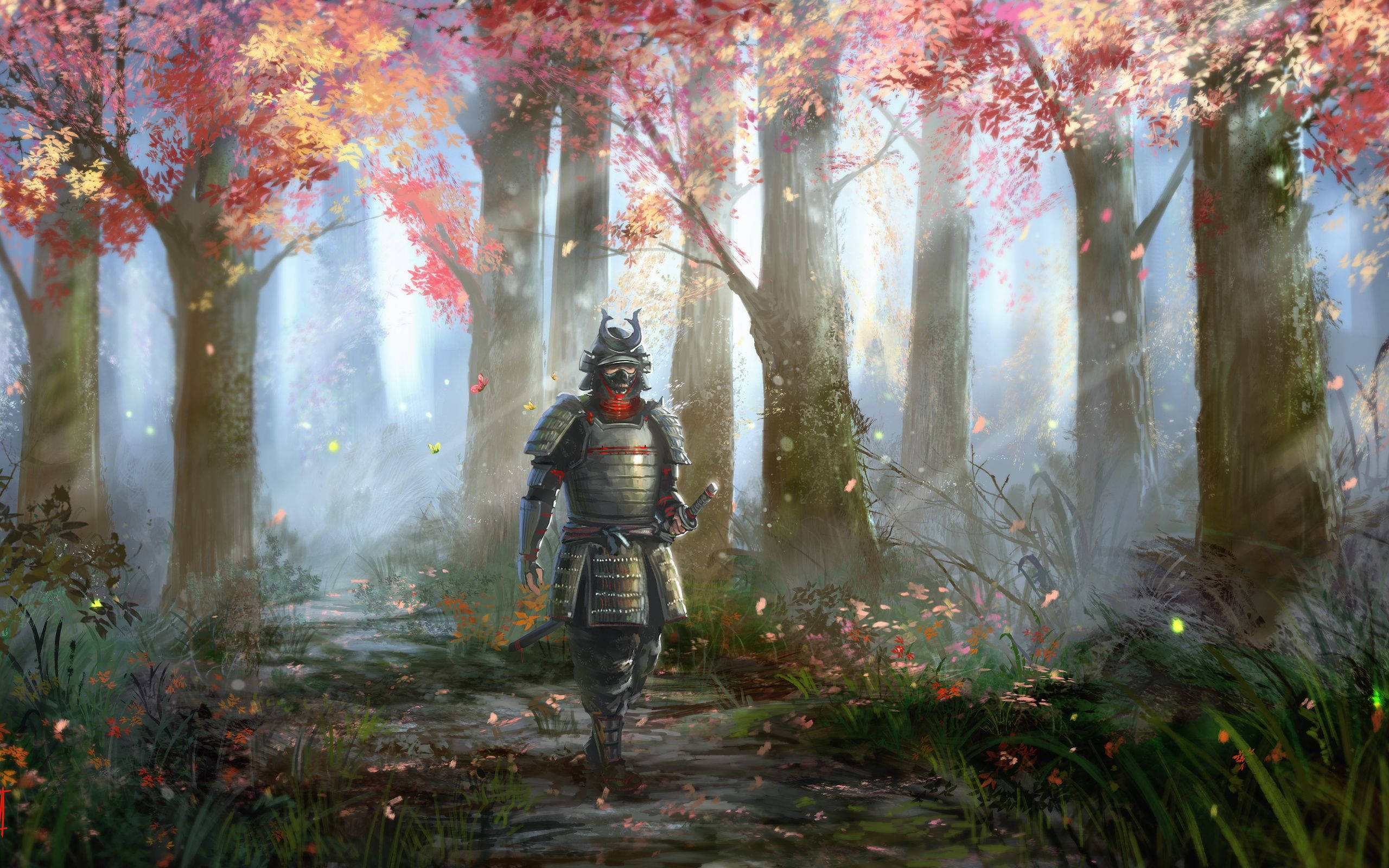 Samurái Japonés Caminando Pacíficamente Fondos de pantalla
