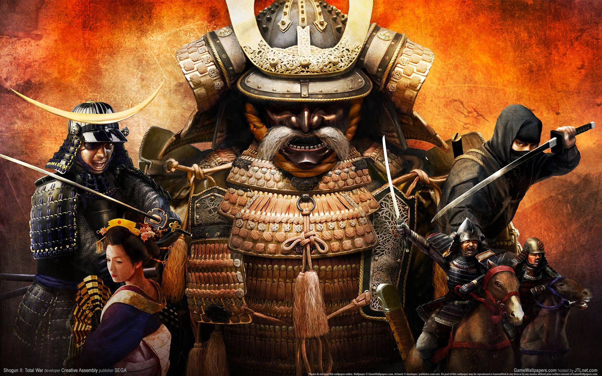 Samurái japonés con geisha y ninjas Fondos de pantalla
