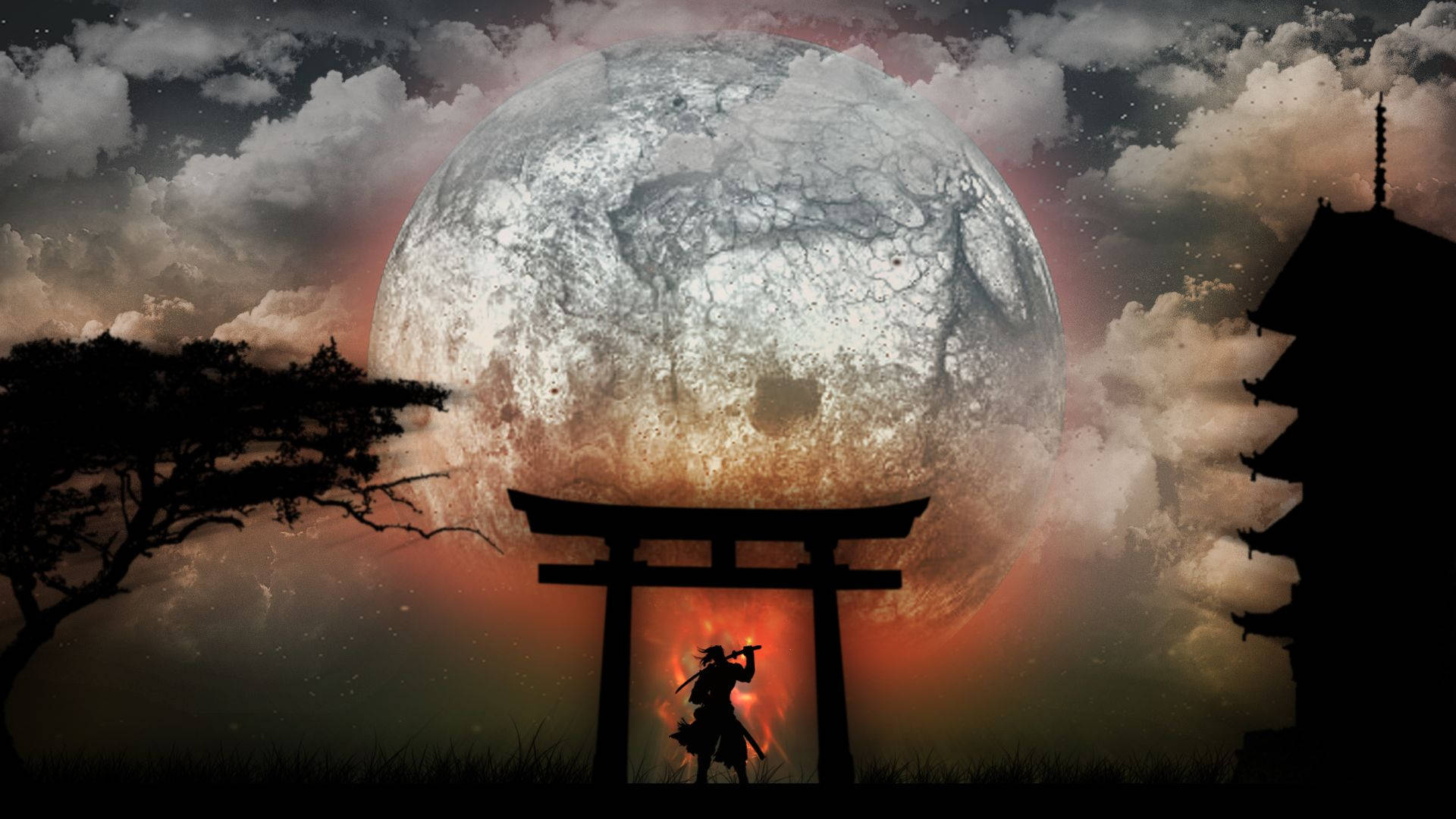 Samurái Japonés Luna Torii Fondos de pantalla