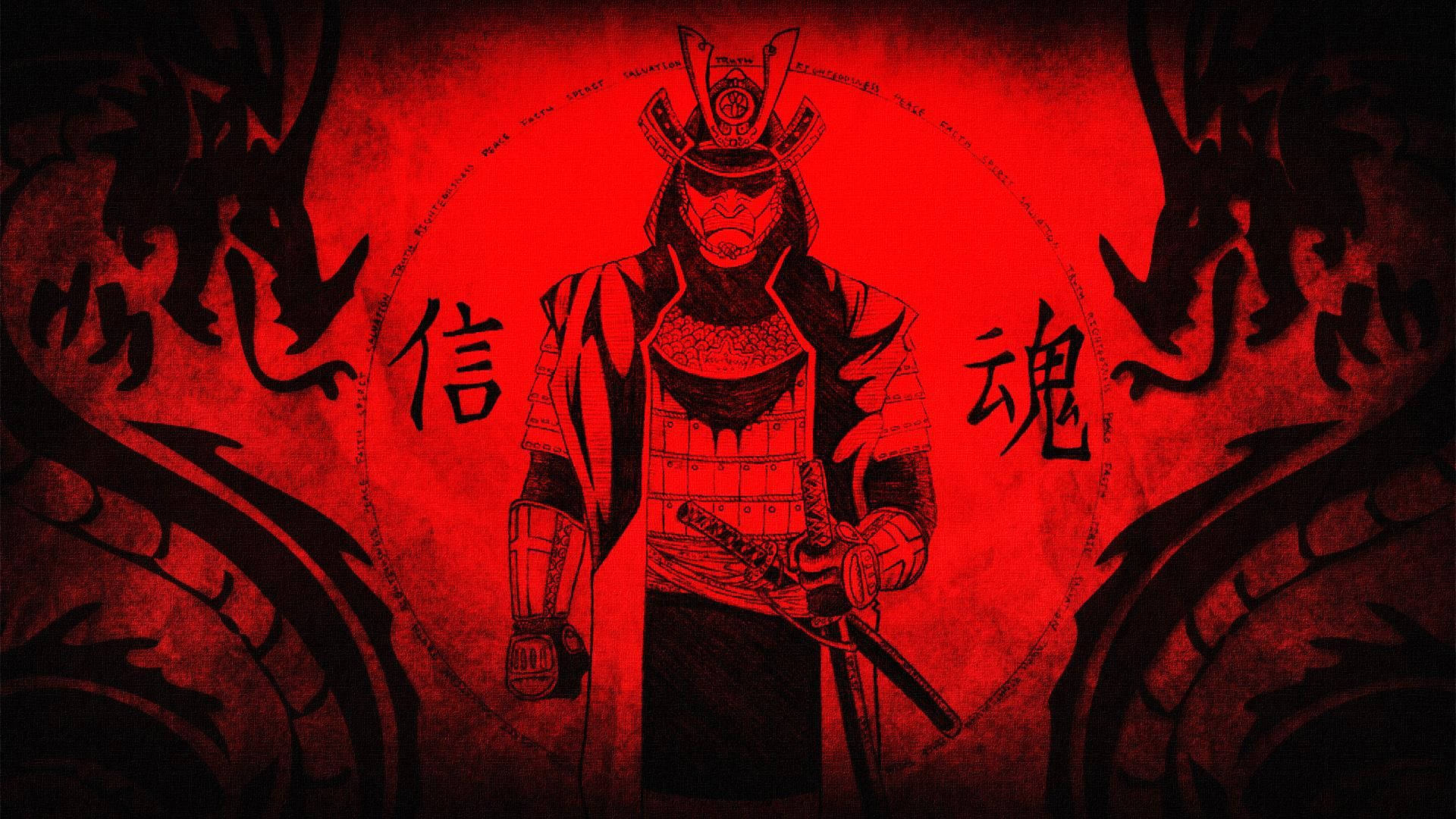Samurái Japonés Rojo con Dragones Gemelos Fondos de pantalla