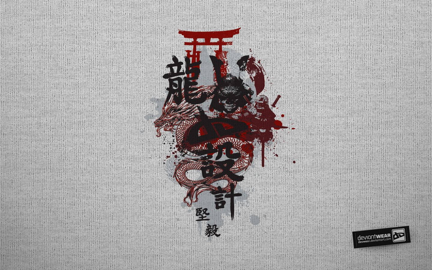 Samurái Japonés, Dragón y Torii Fondos de pantalla