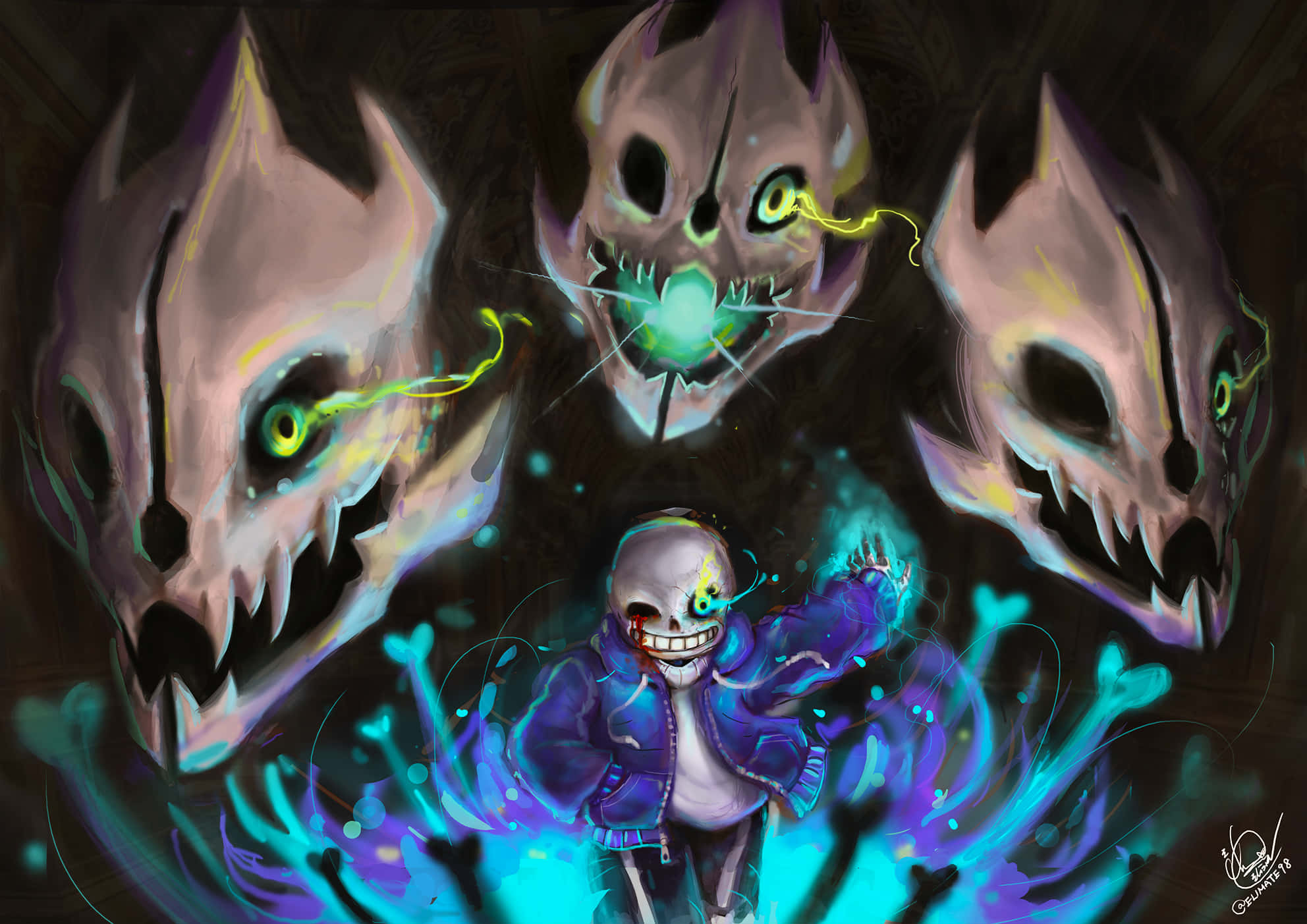 Sans del juego indie Undertale sonríe con picardía. Fondos de pantalla