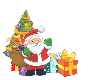 Santa Claus con árbol de Navidad y regalos Fondos de pantalla