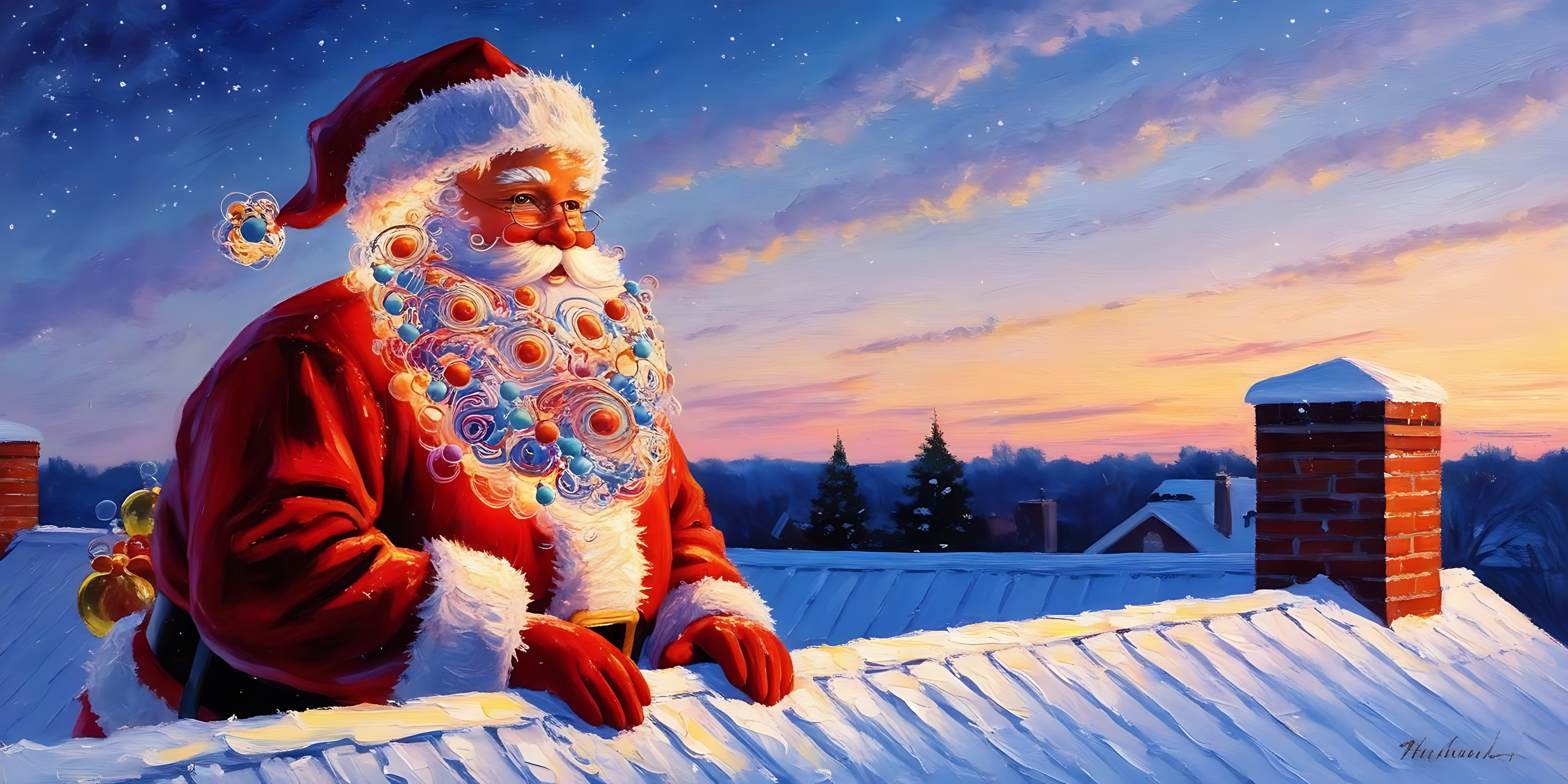Santa Claus sentado en el tejado Fondos de pantalla