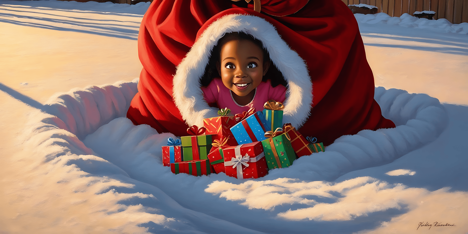 Santa con niño en la nieve Fondos de pantalla