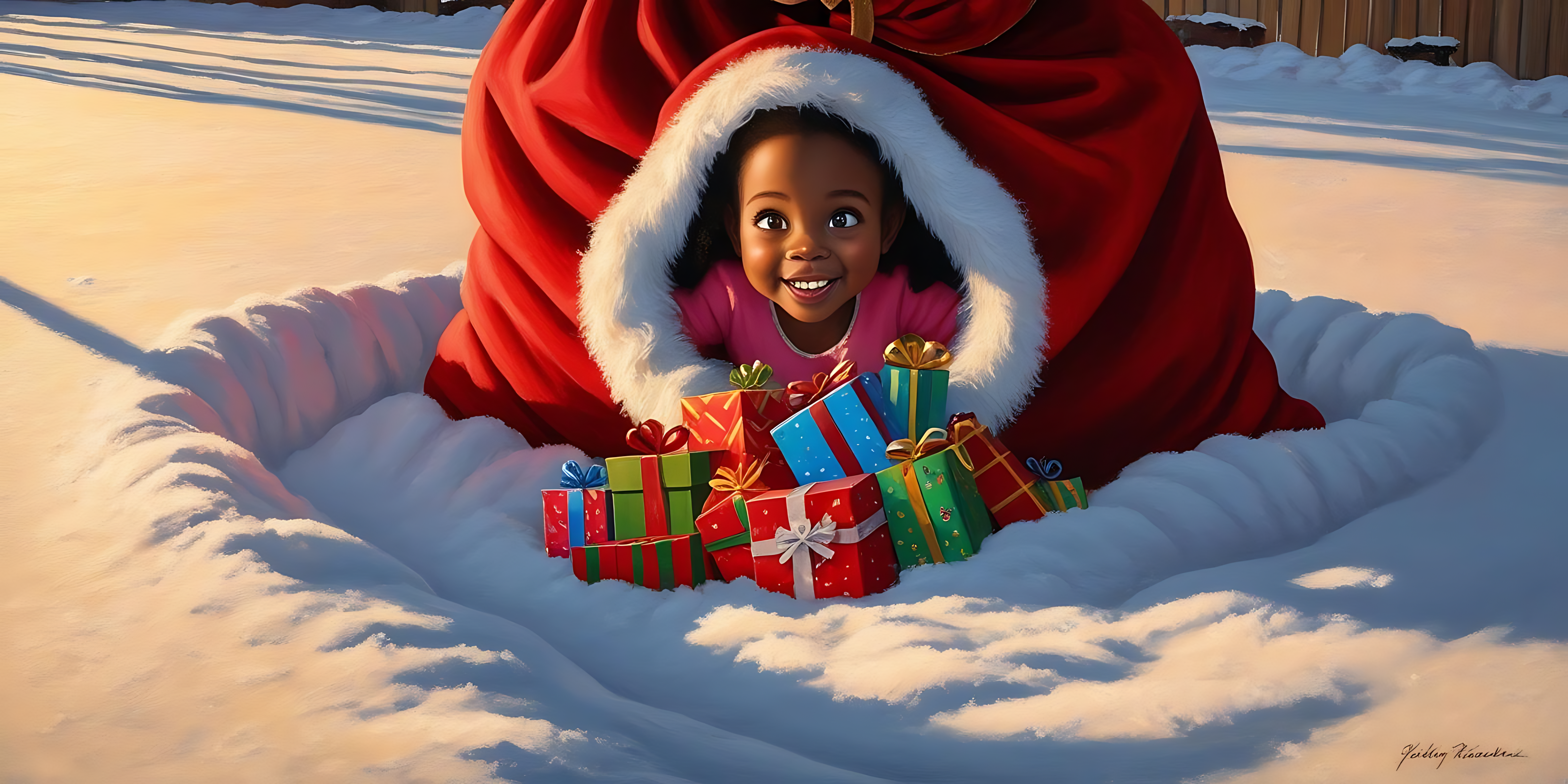 Santa con niño en la nieve Fondos de pantalla
