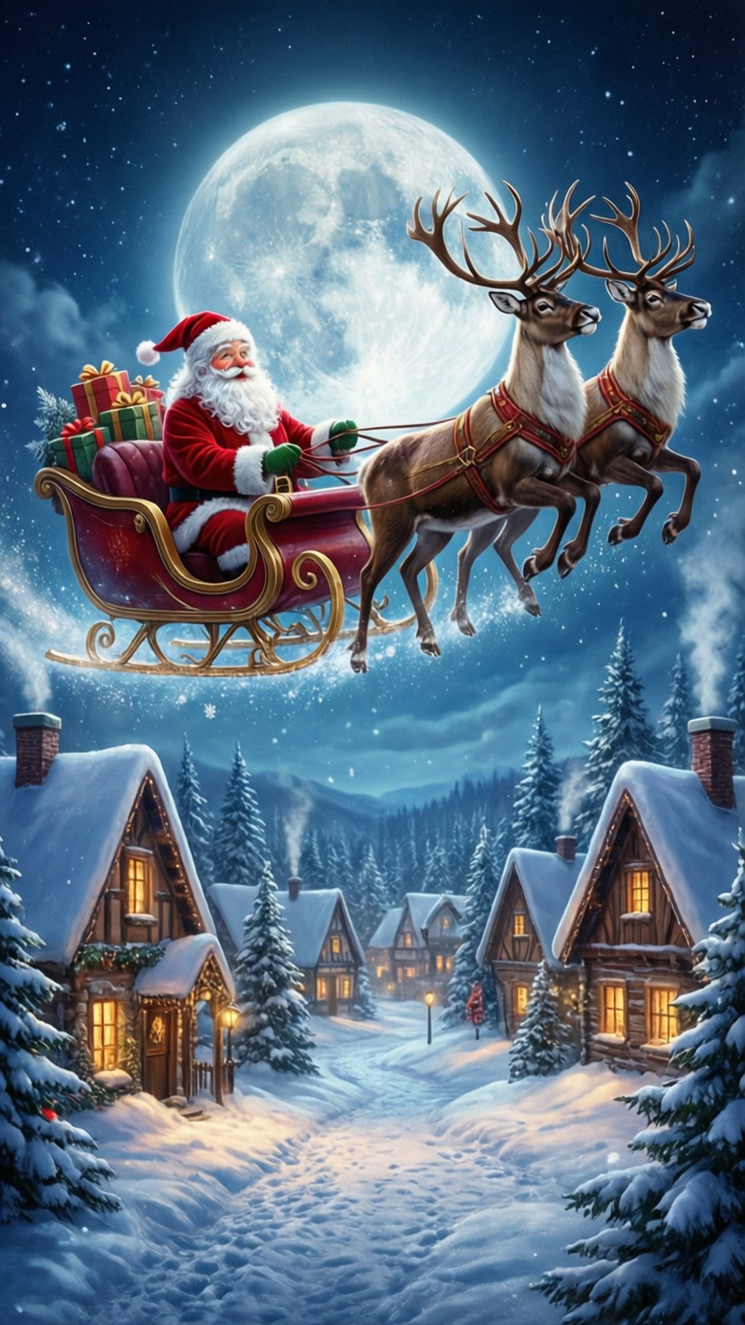 Santa Volando Sobre el Pueblo Fondos de pantalla