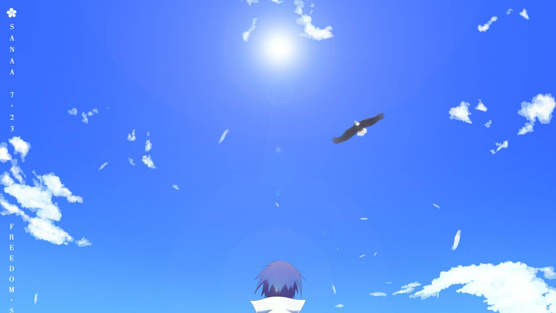 Fondo de pantalla de Sasuke bajo el cielo azul soleado.