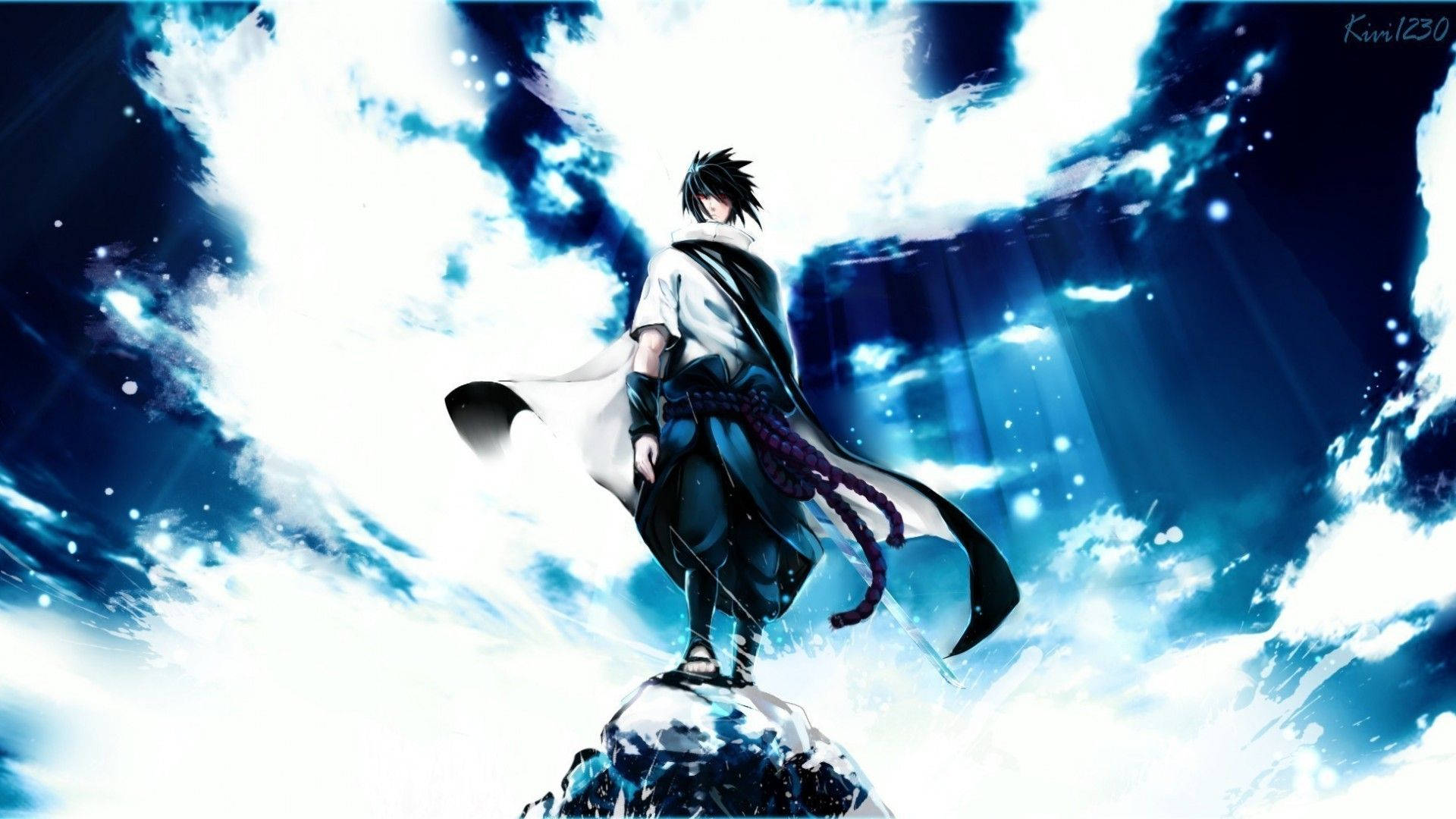 Fondo de pantalla de Sasuke Uchiha como un fuerte usuario de la técnica de liberación de rayo.