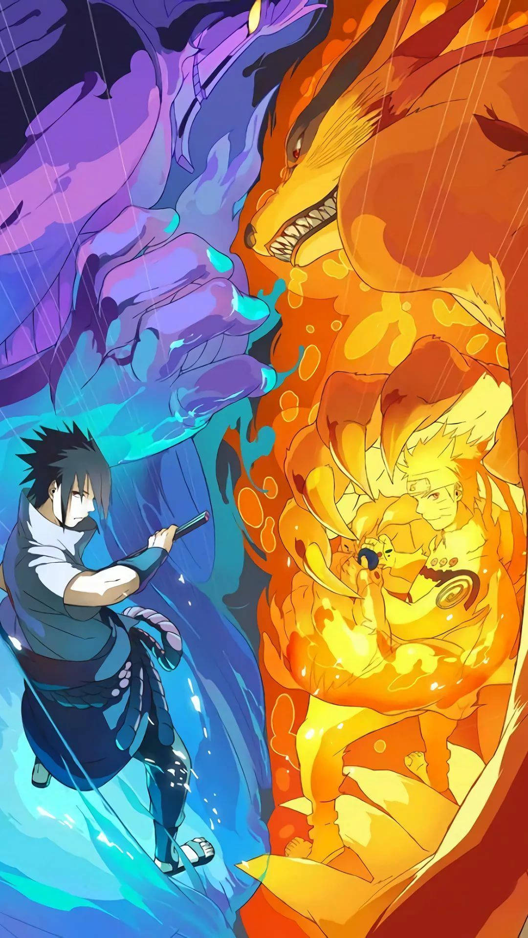 Sasuke Naruto iPhone con Chakra Oscuro y Chakra del Zorro de Nueve Colas Fondos de pantalla