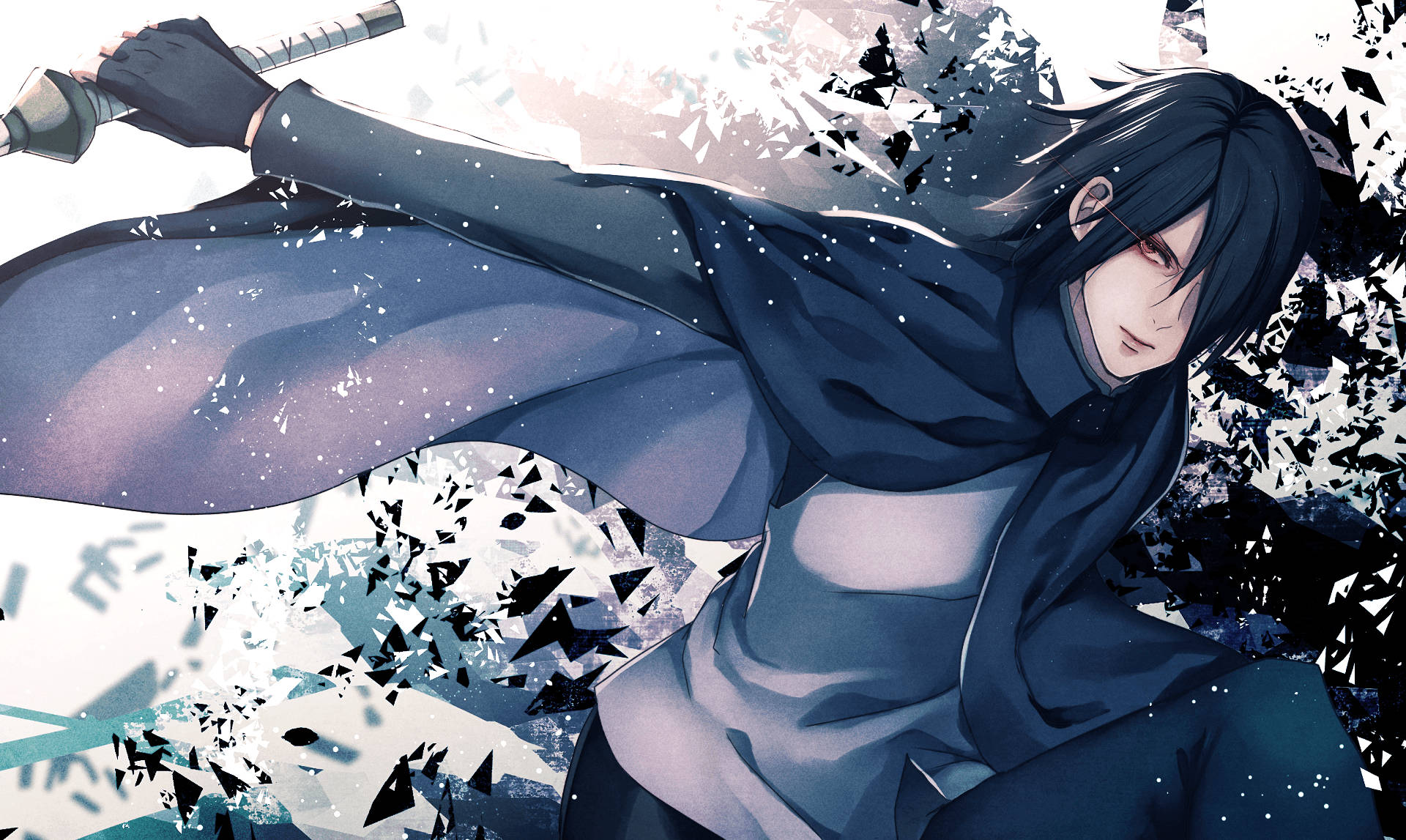 Fondo de pantalla de Sasuke Uchiha vistiendo la capa negra de parpadeo de rayo.