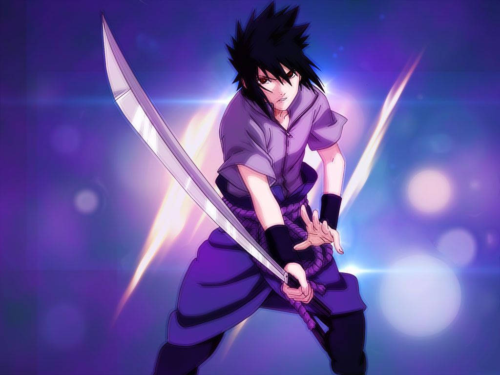 Fondo de pantalla de Sasuke Uchiha empuñando la gran arma Espada de Kusanagi.