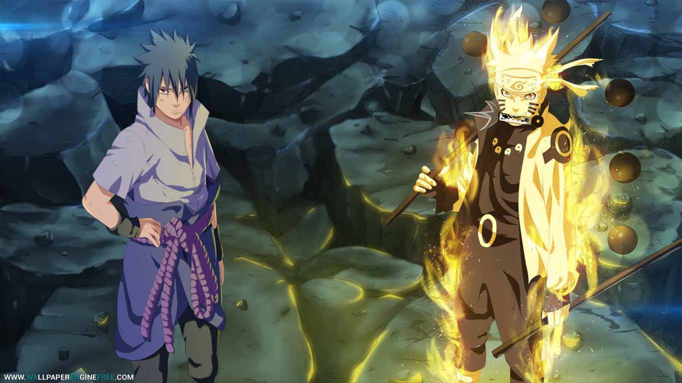 Fondo de pantalla de Sasuke y Naruto en Modo Sabio de los Seis Caminos.