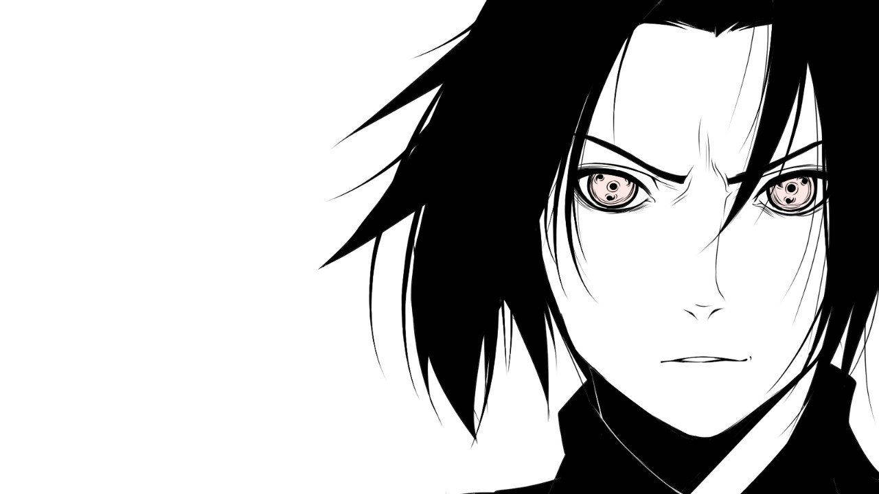 Fondo de pantalla en blanco y negro de un furioso Sasuke Uchiha