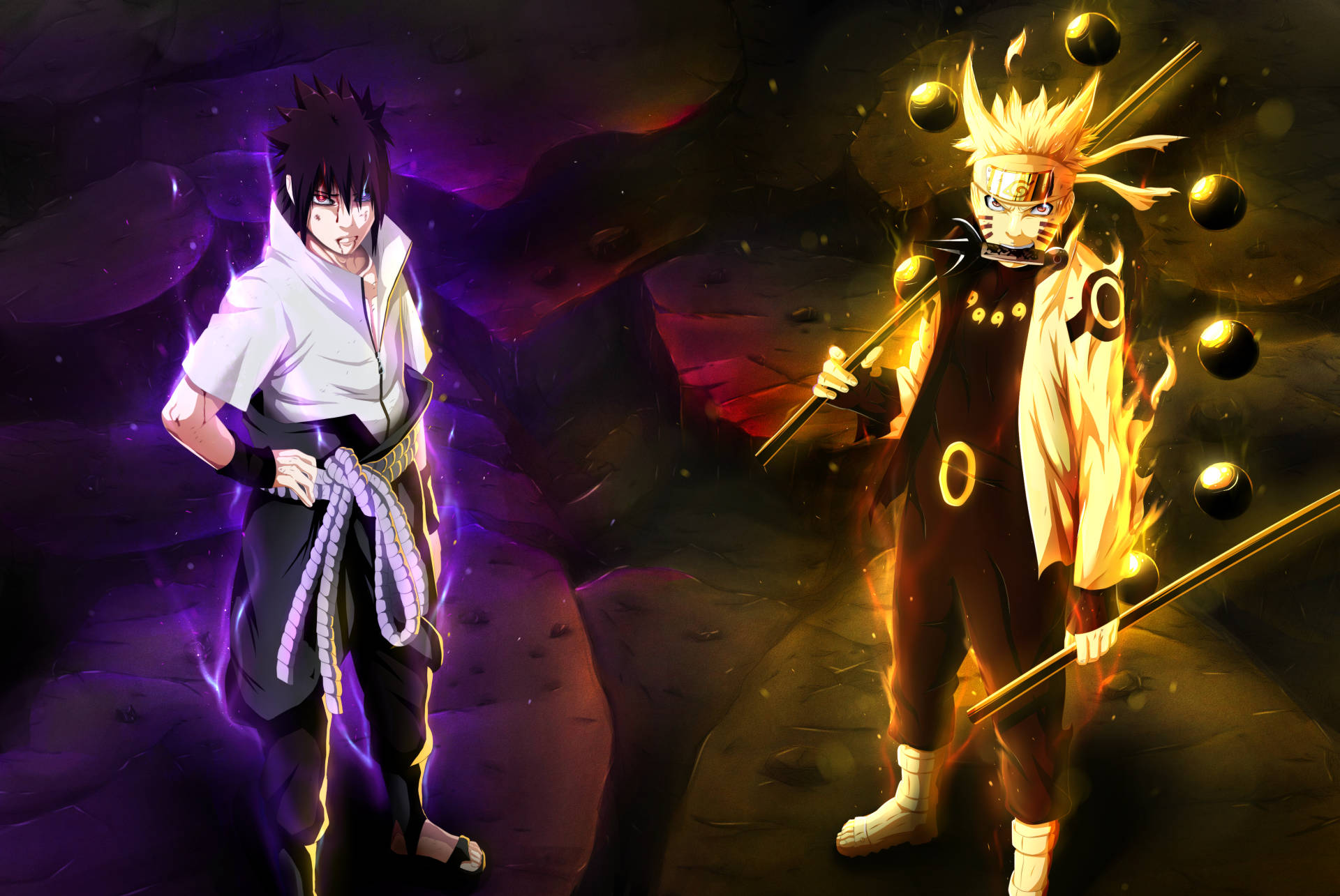 Sasuke y Naruto en Modo Seis Caminos para Laptop Fondos de pantalla