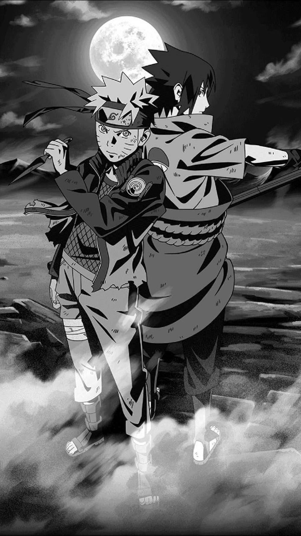 Sasuke y Naruto espalda con espalda en negro Fondos de pantalla