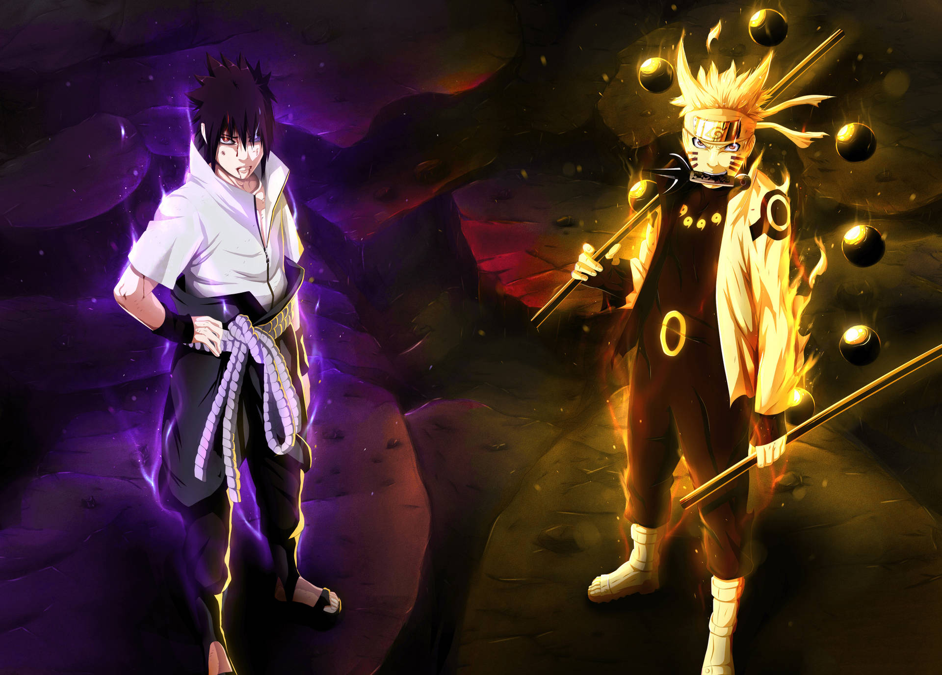 Fondo de pantalla de aura 4K de Sasuke y Naruto