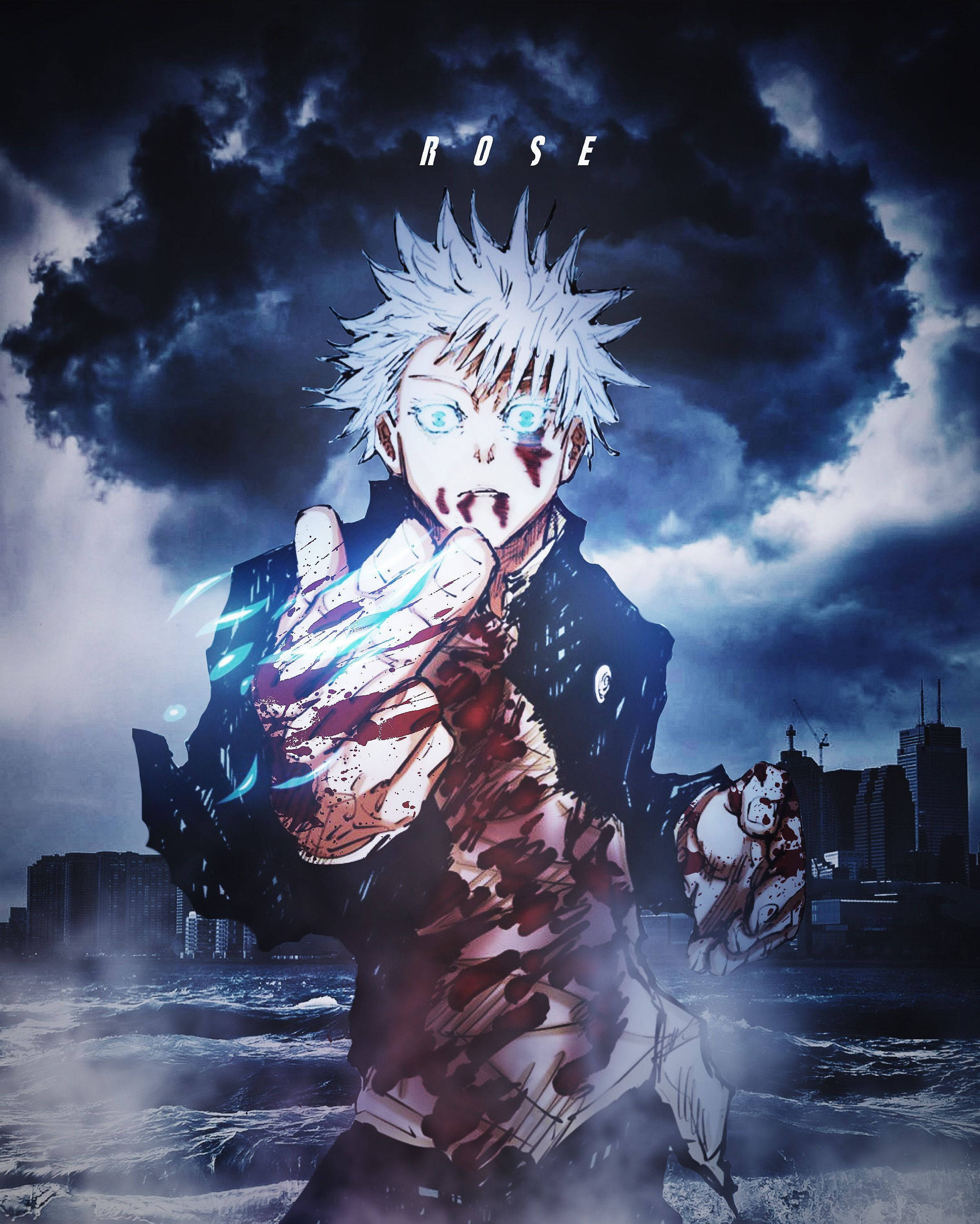 Satoru Gojo herido dramático para teléfono Jujutsu Kaisen Fondos de pantalla