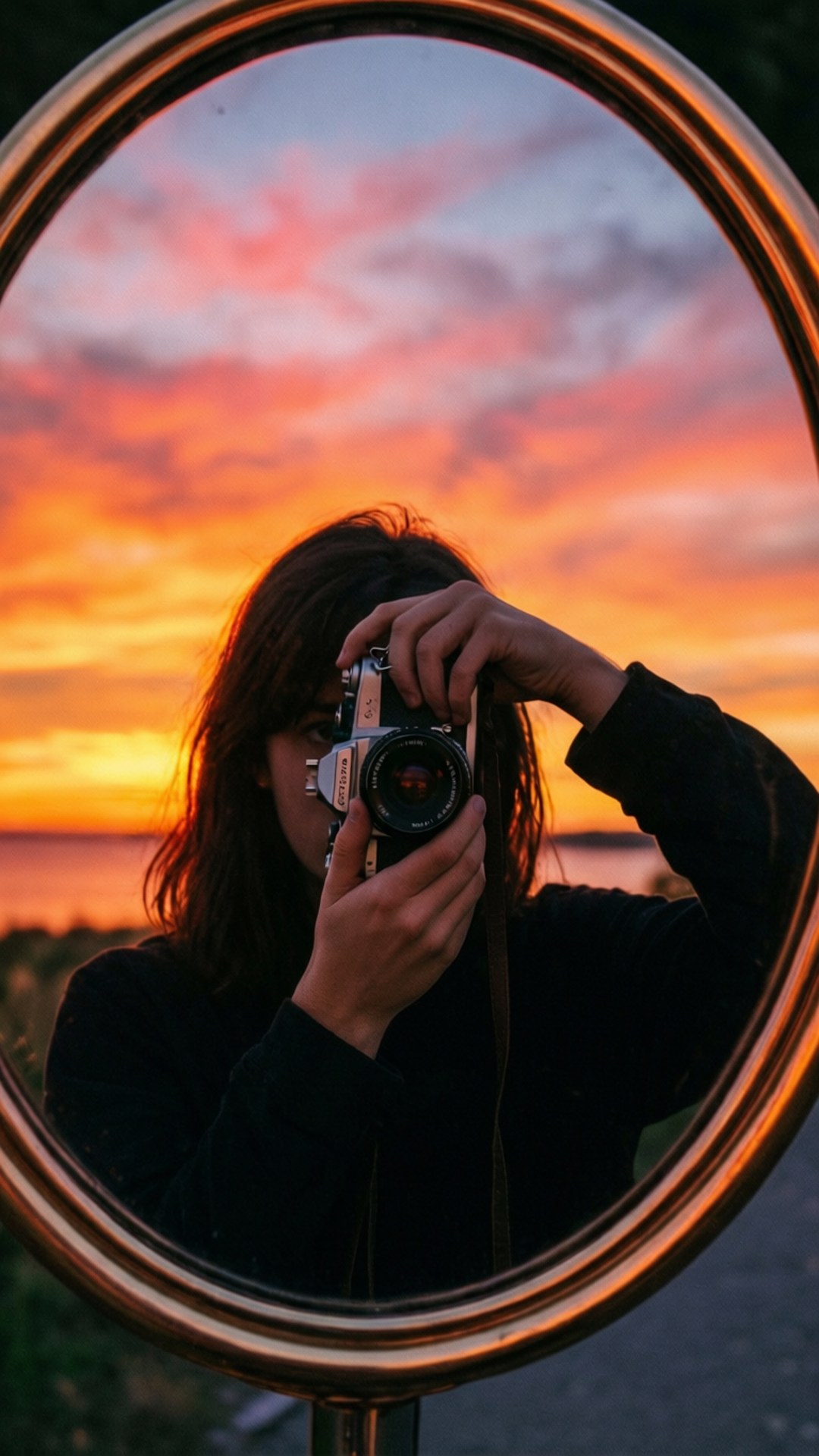 Selfie al atardecer con espejo Fondos de pantalla