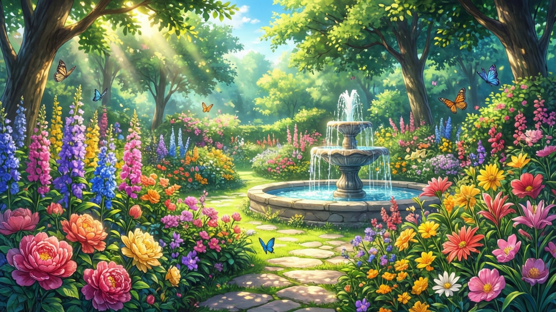 Sendero de Jardín en Flor Fondos de pantalla