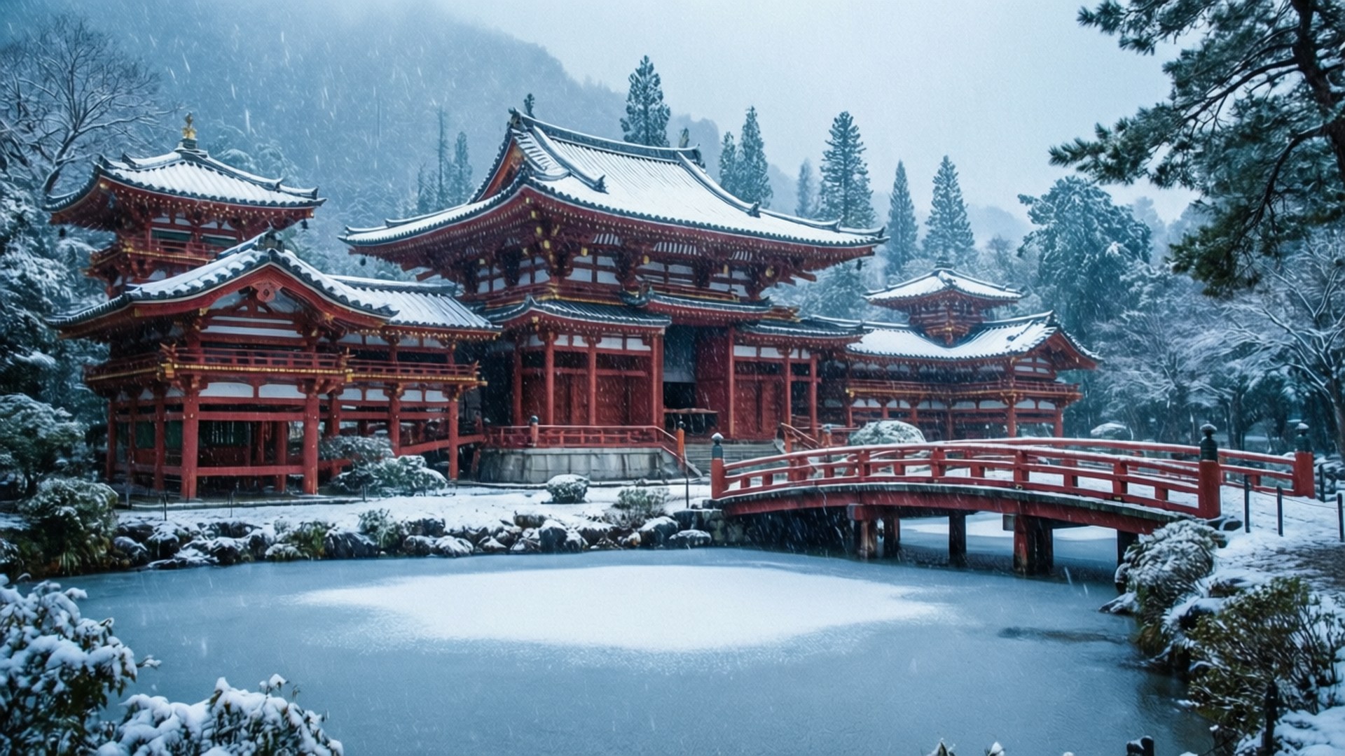 Serenidad del Templo Invernal Fondos de pantalla