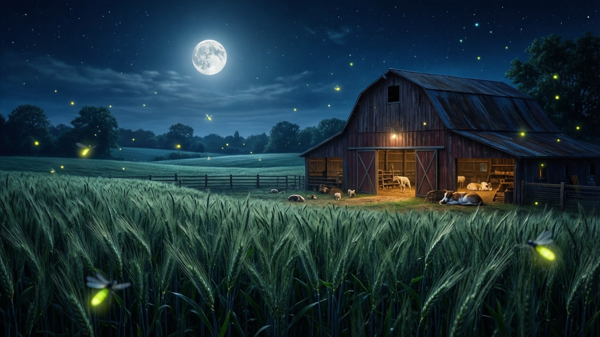 Serenidad en la Granja Bajo la Luna Fondos de pantalla