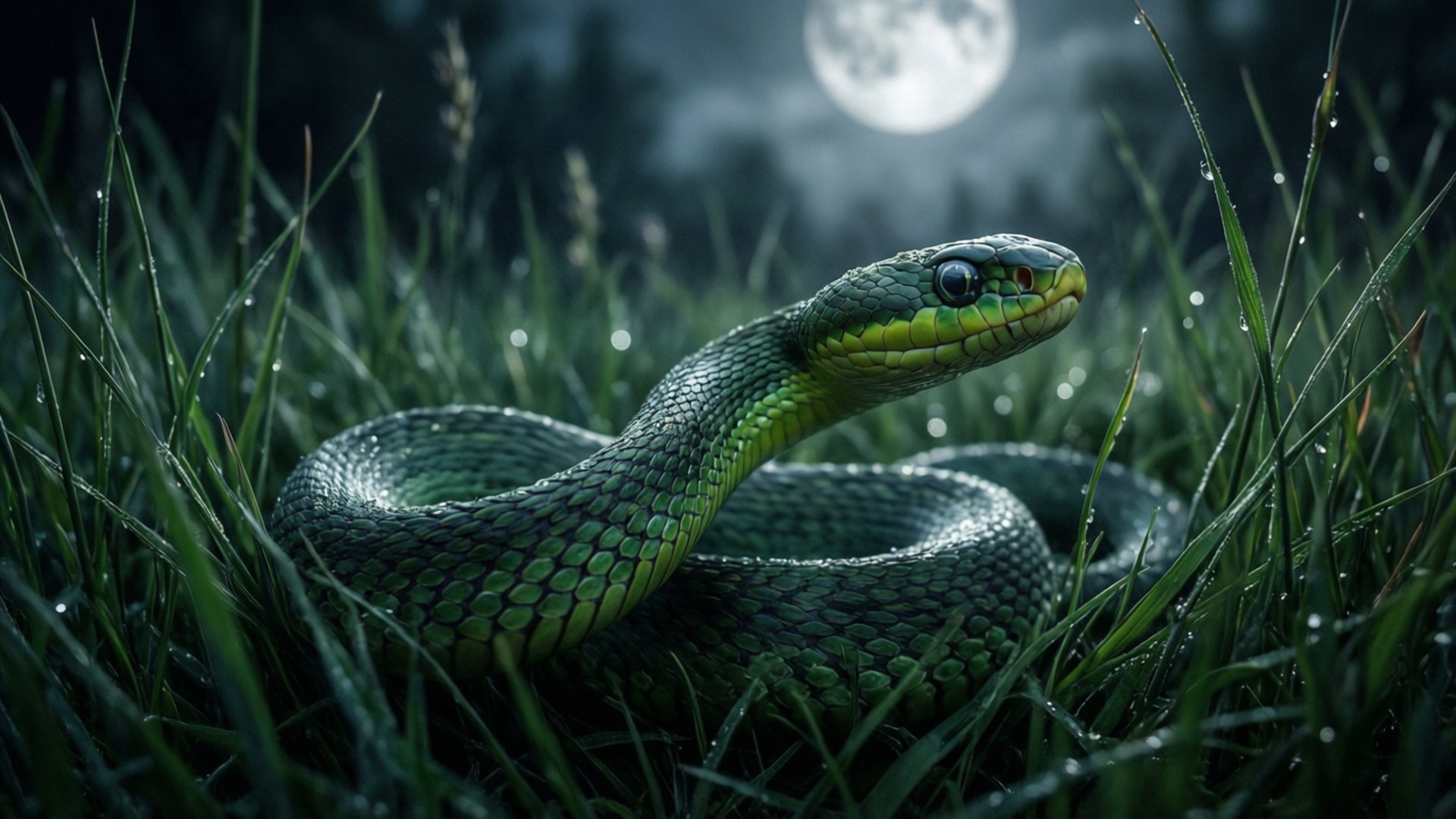Serpiente en la hierba iluminada por la luna Fondos de pantalla