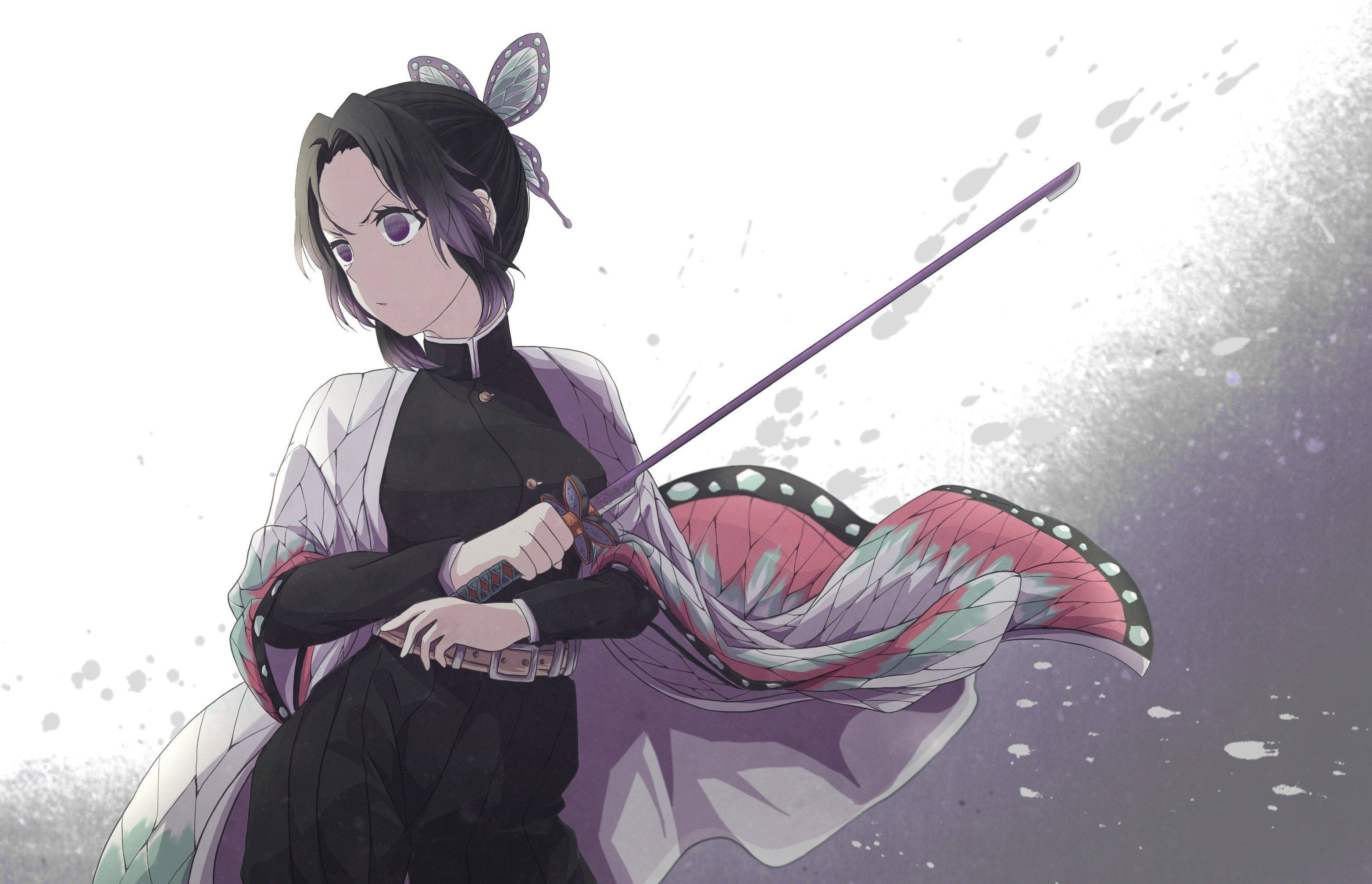 Shinobu de Demon Slayer blandiendo su espada con valentía Fondos de pantalla