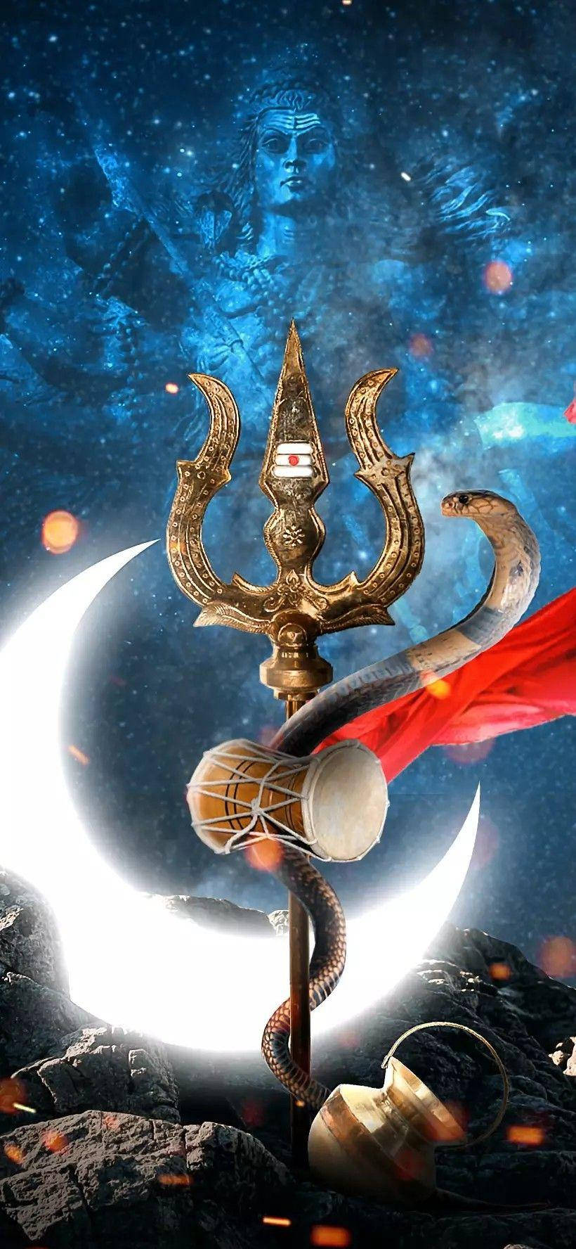 Shiva iPhone Trishula con Luna Fondos de pantalla