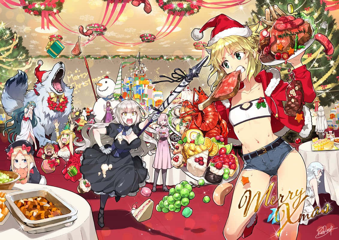 Siente la alegría y calidez de la temporada navideña con esta escena festiva de Anime. Fondos de pantalla