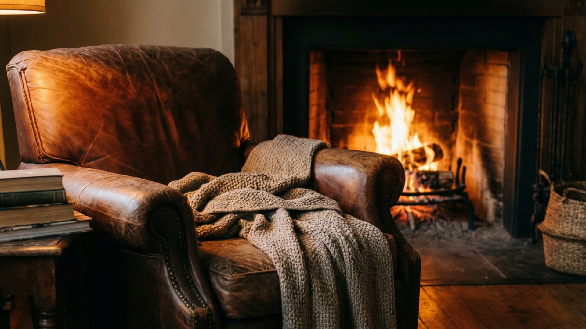 Sillón de lectura junto a la chimenea Fondos de pantalla
