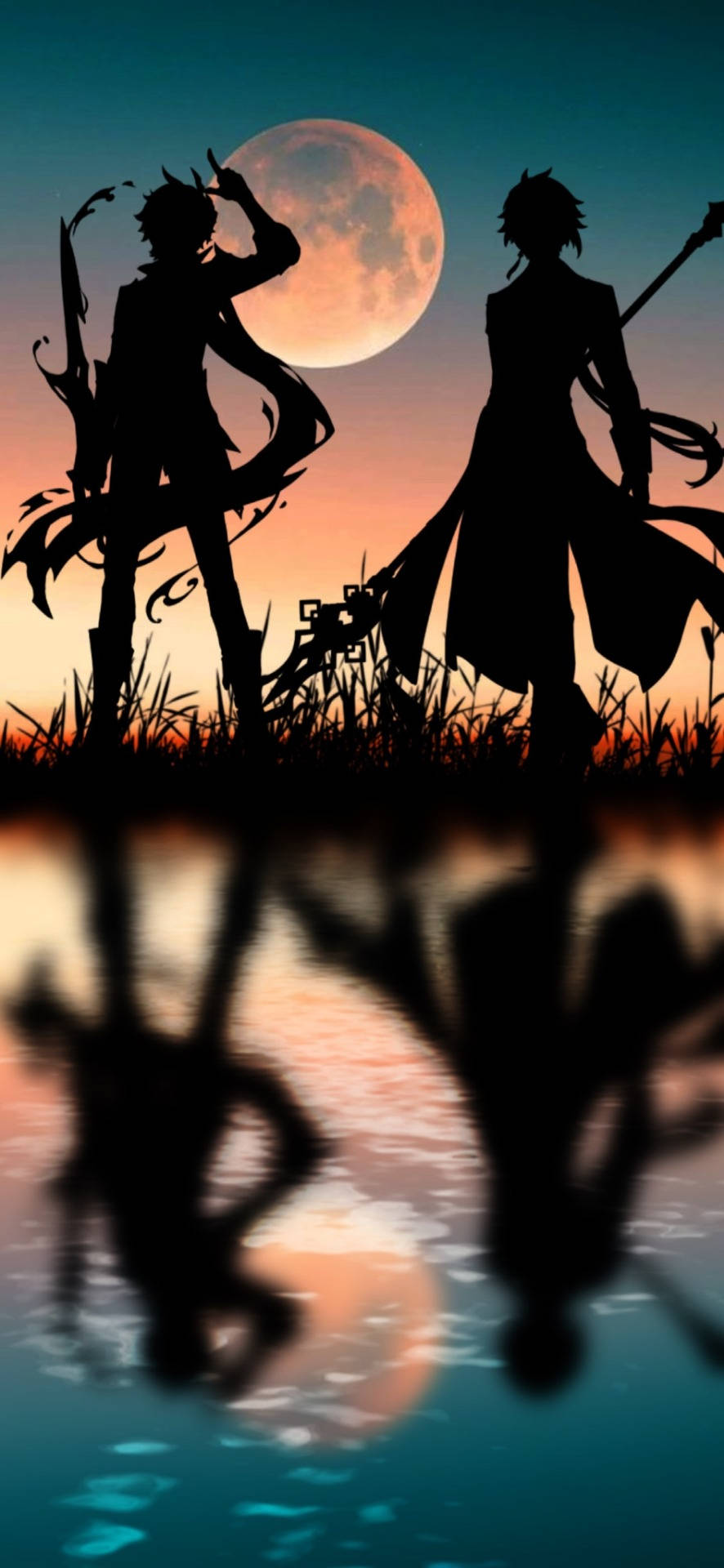 Silueta al Atardecer de Genshin Impact Fondos de pantalla