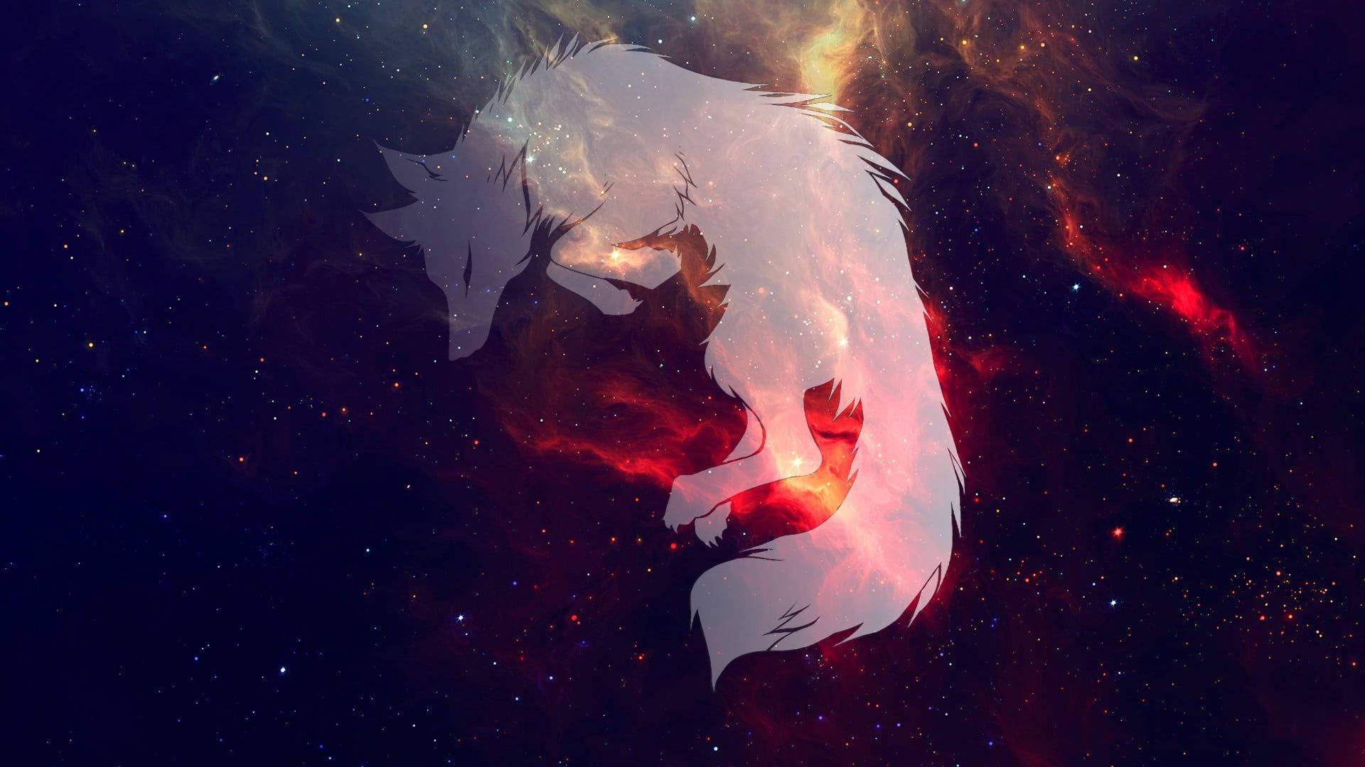Silueta Blanca de Lobo Galáctico Fondos de pantalla