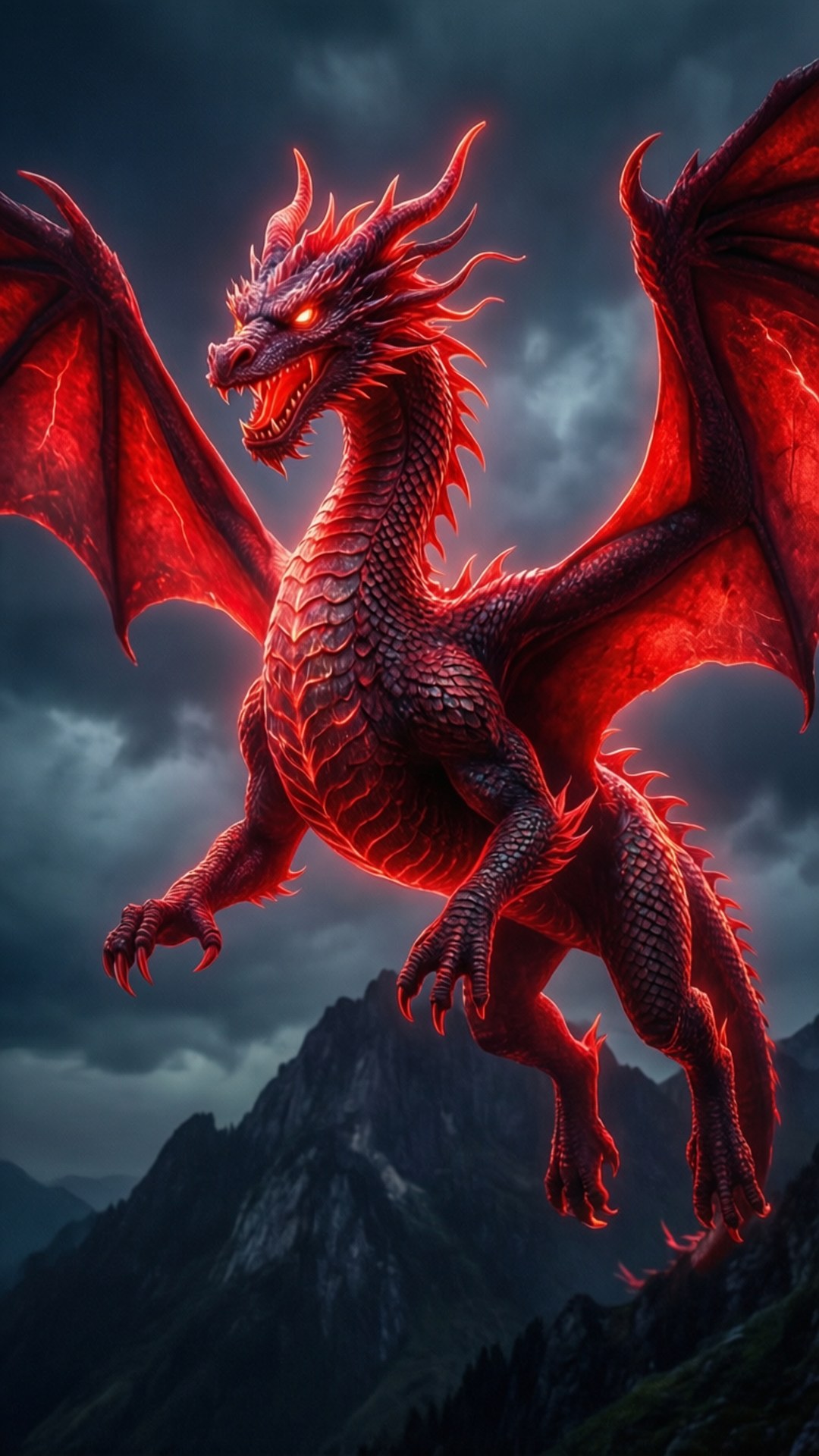 Silueta de Dragón Rojo Neón Fondos de pantalla