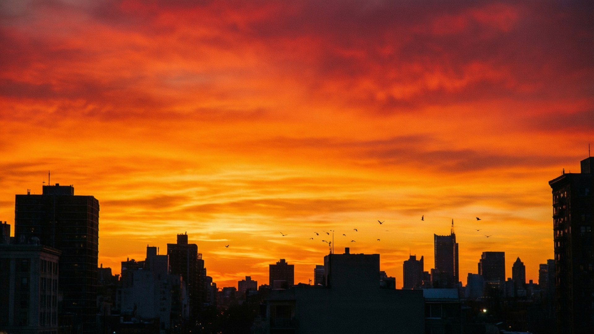 Silueta de la ciudad al atardecer Fondos de pantalla