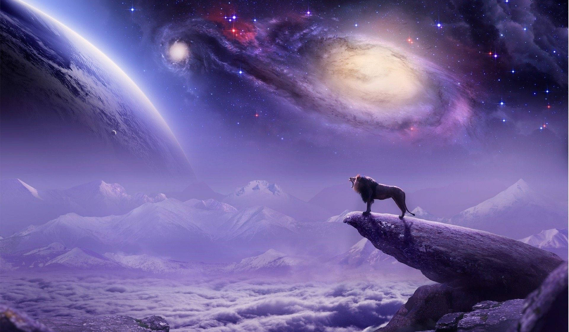 Silueta de león galaxia cosmos púrpura Fondos de pantalla