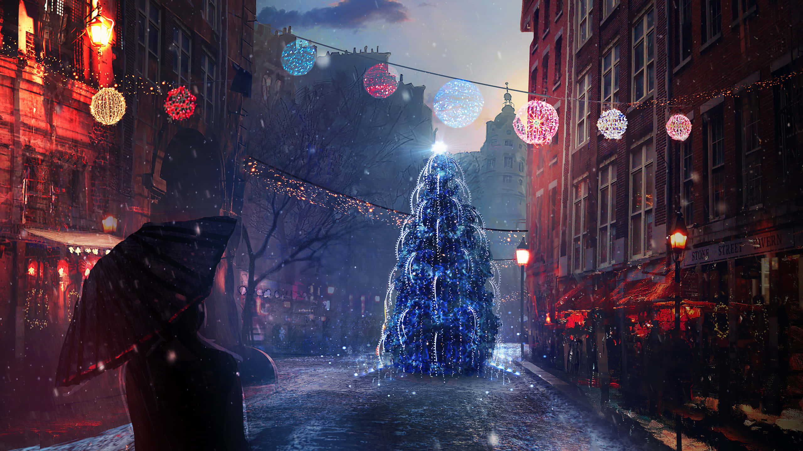 Silueta de Nochebuena con Paraguas Fondos de pantalla
