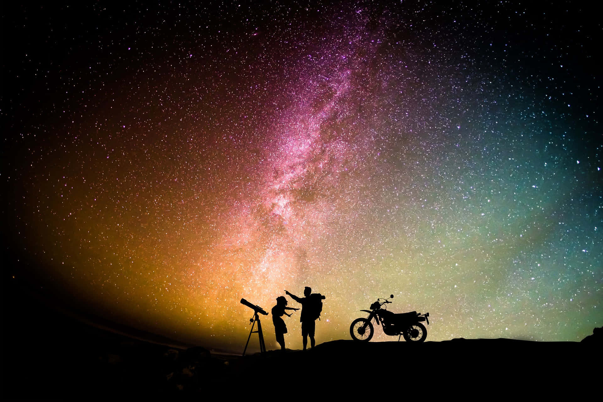 Silueta de Pareja en el Cielo Galáctico Imagen de Relación Fondos de pantalla