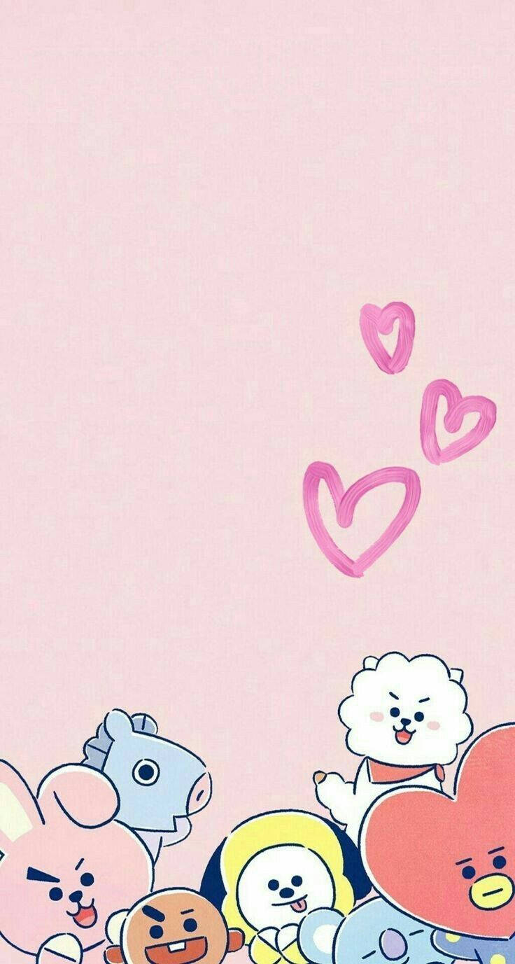 Silueta de personajes BT21 con corazones Fondos de pantalla