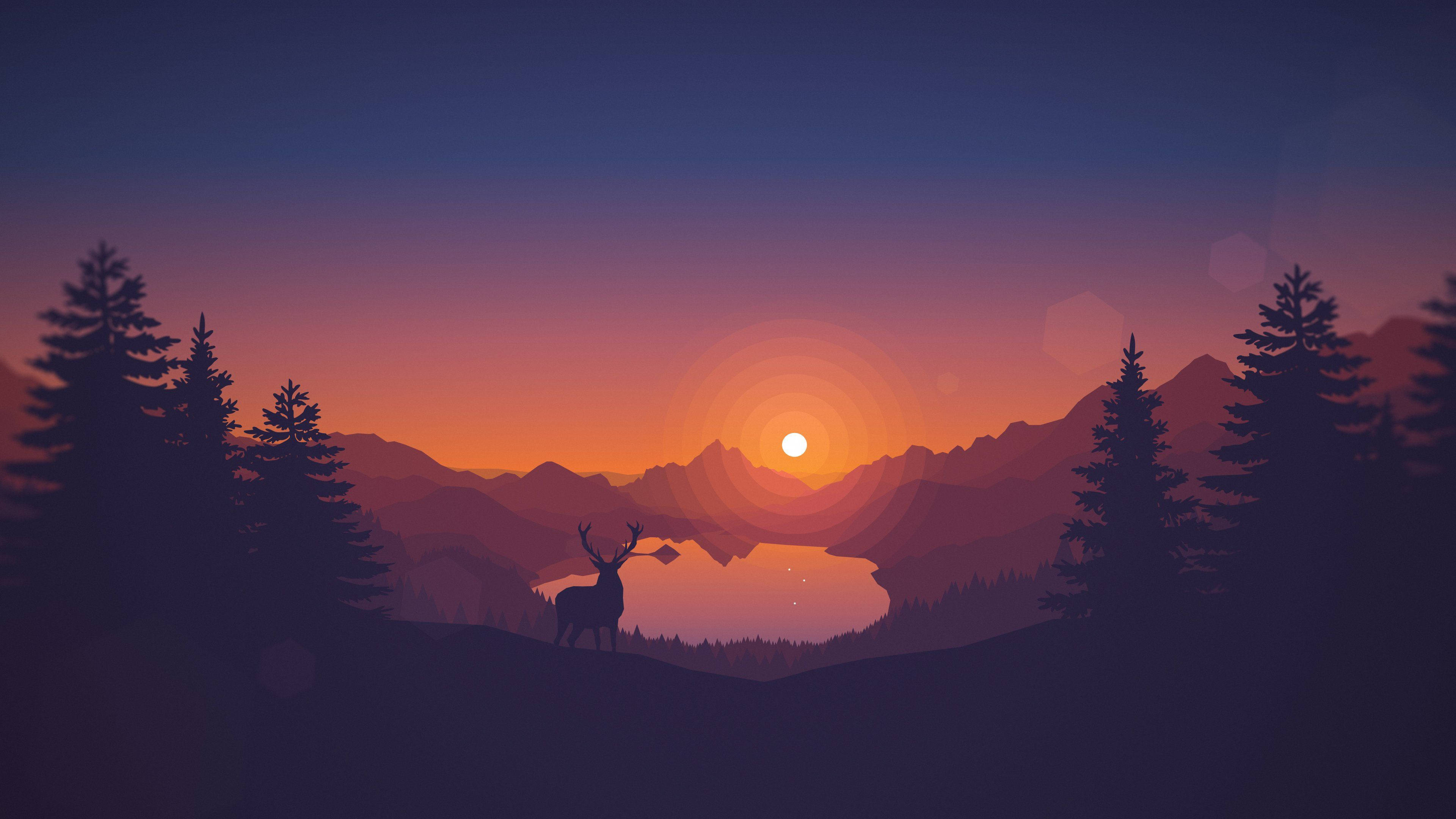 Silueta de una montaña y un venado bajo el atardecer Fondos de pantalla