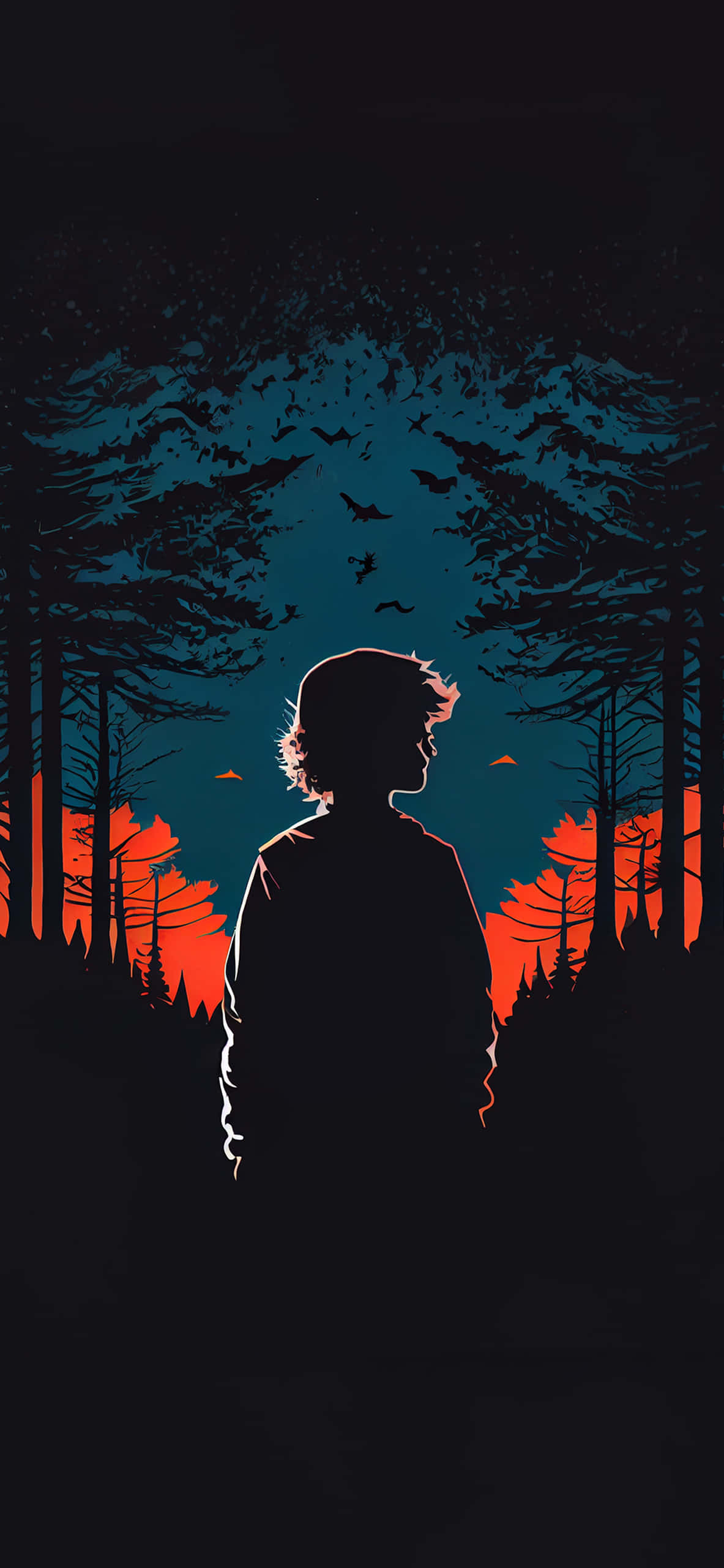 silueta de una persona de pie en el bosque Fondos de pantalla