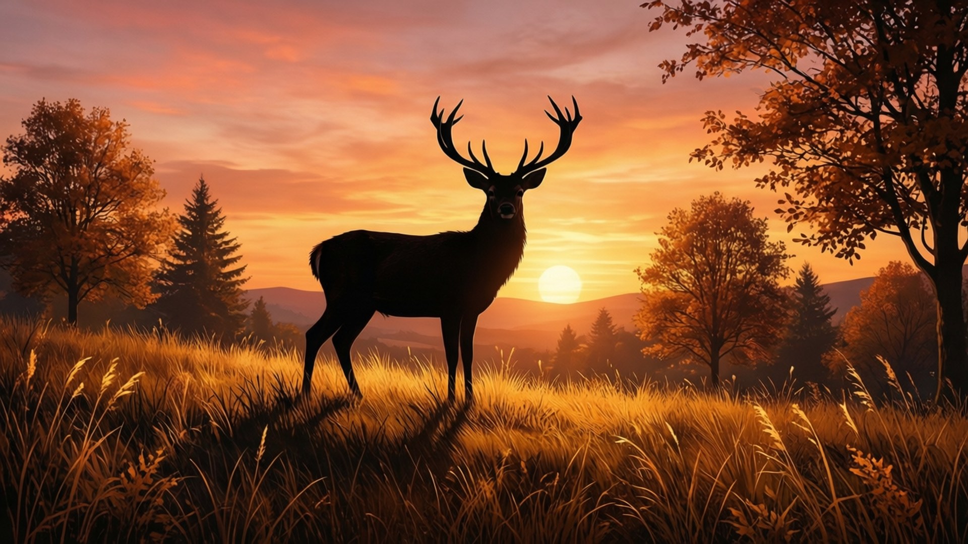 Silueta de Venado al Atardecer Fondos de pantalla