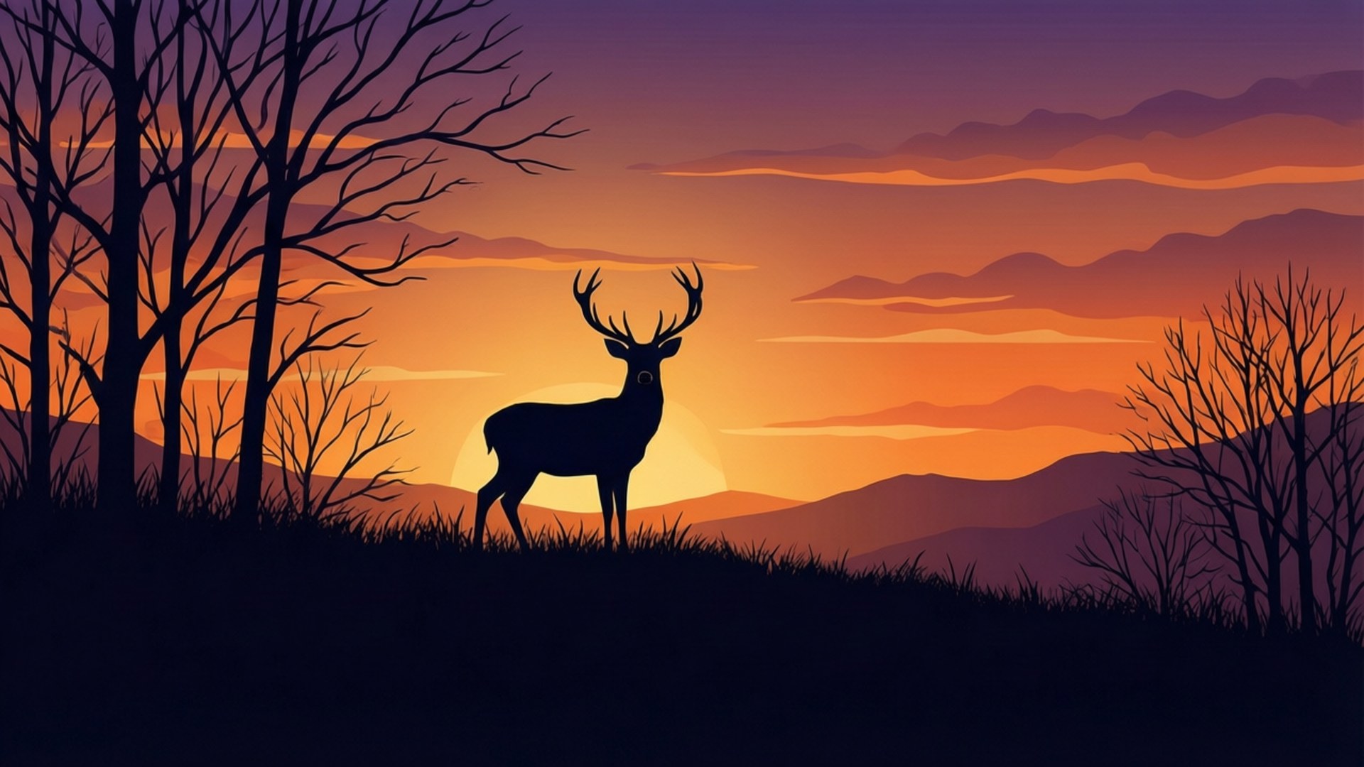 Silueta de Venado al Atardecer Fondos de pantalla