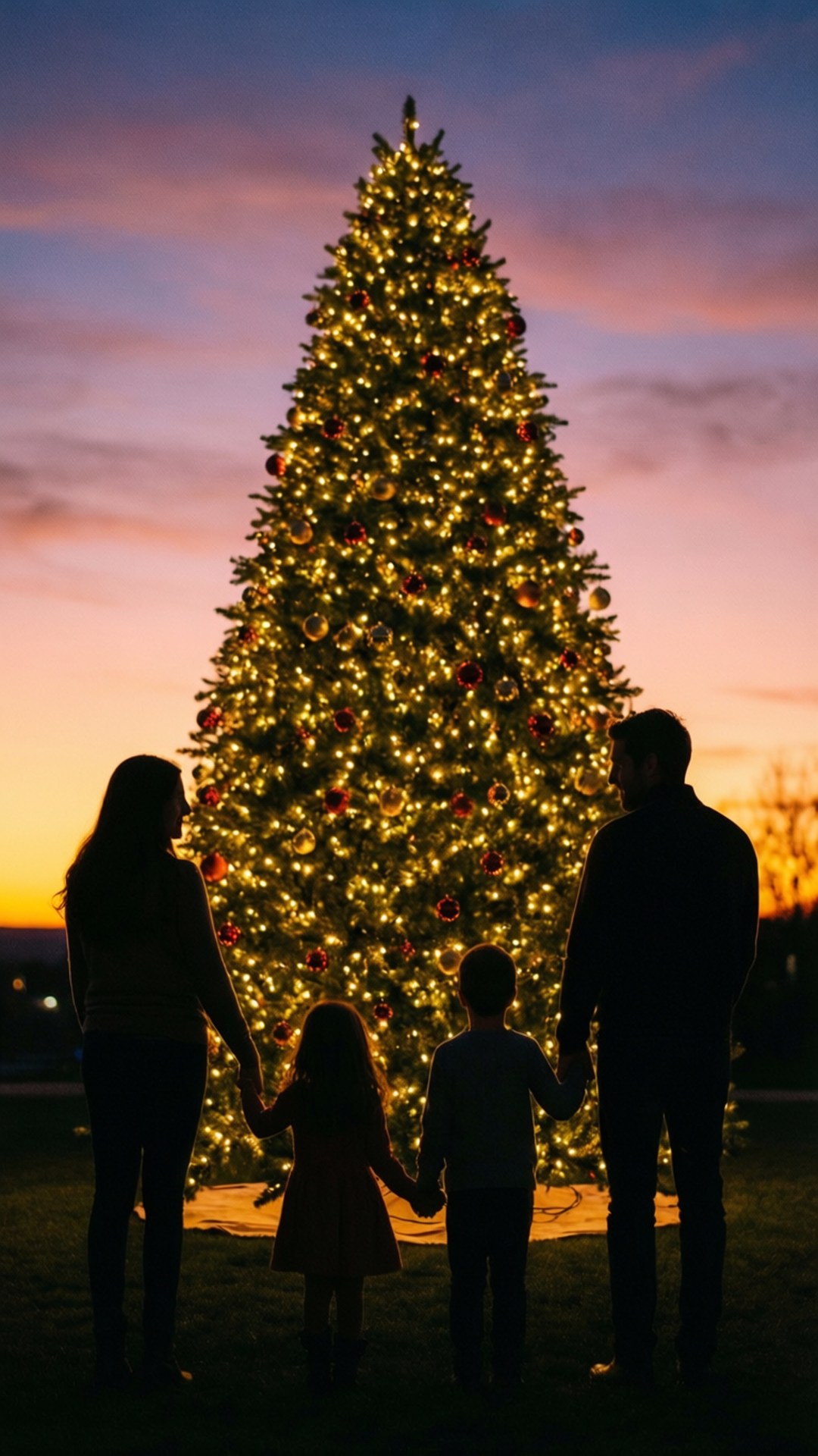 Silueta Familiar Junto al Árbol Fondos de pantalla