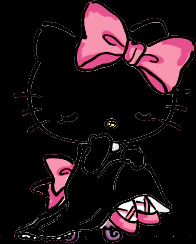 Silueta negra de Hello Kitty con moño rosa Fondos de pantalla